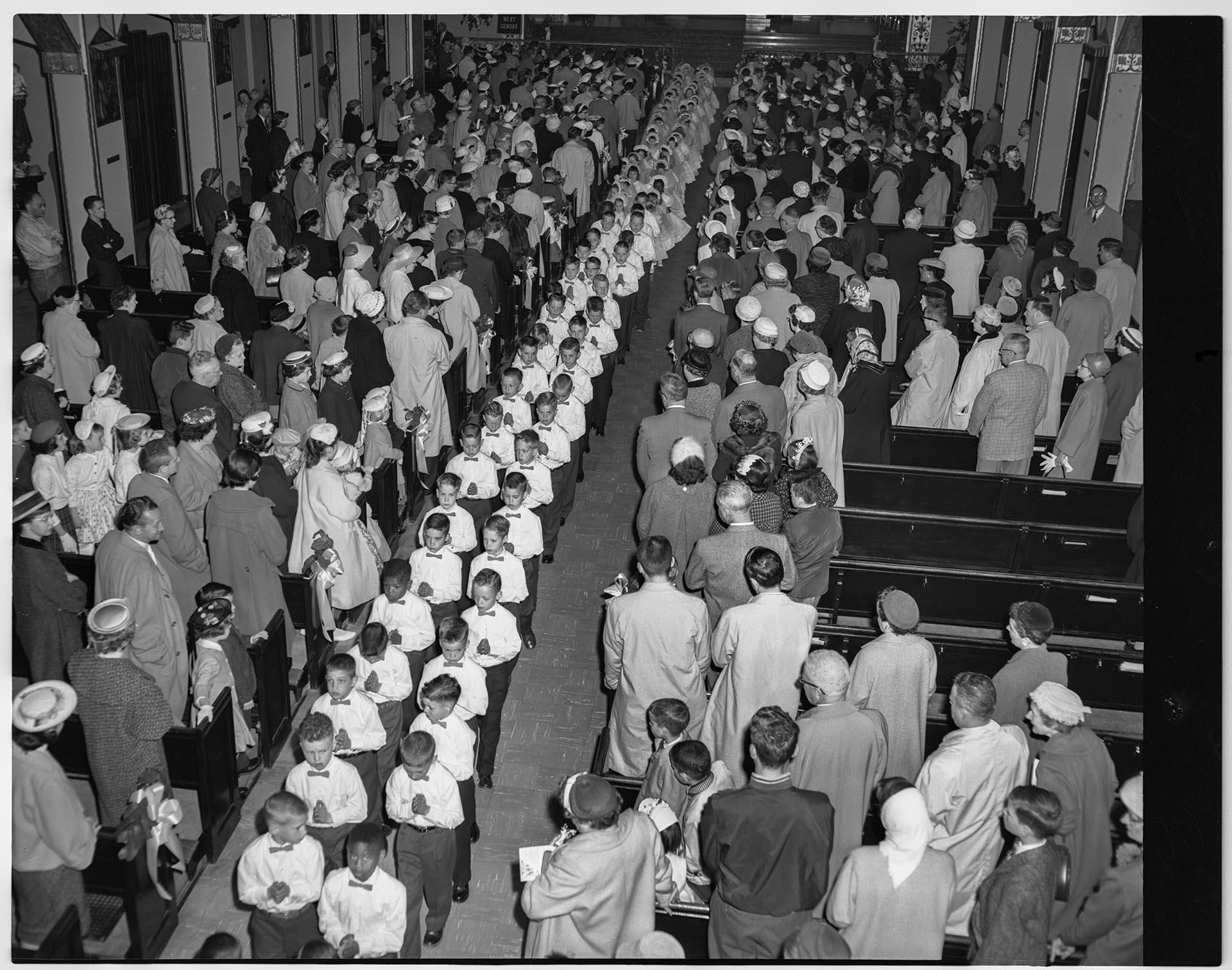 Image of First Communion procession at St. Joseph's Church, Seattle, circa 1953