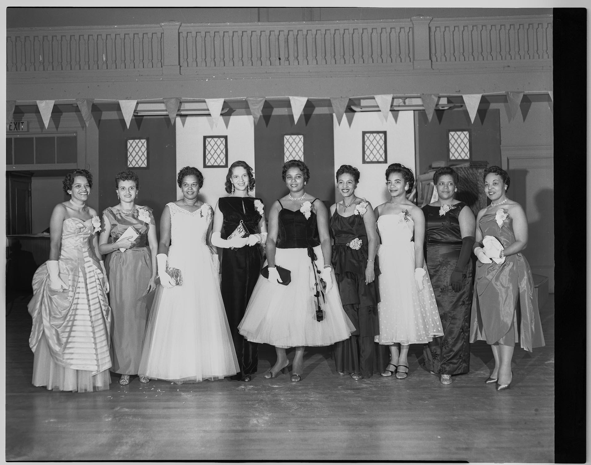 Image of Nine women in formal attire, Seattle, circa 1953