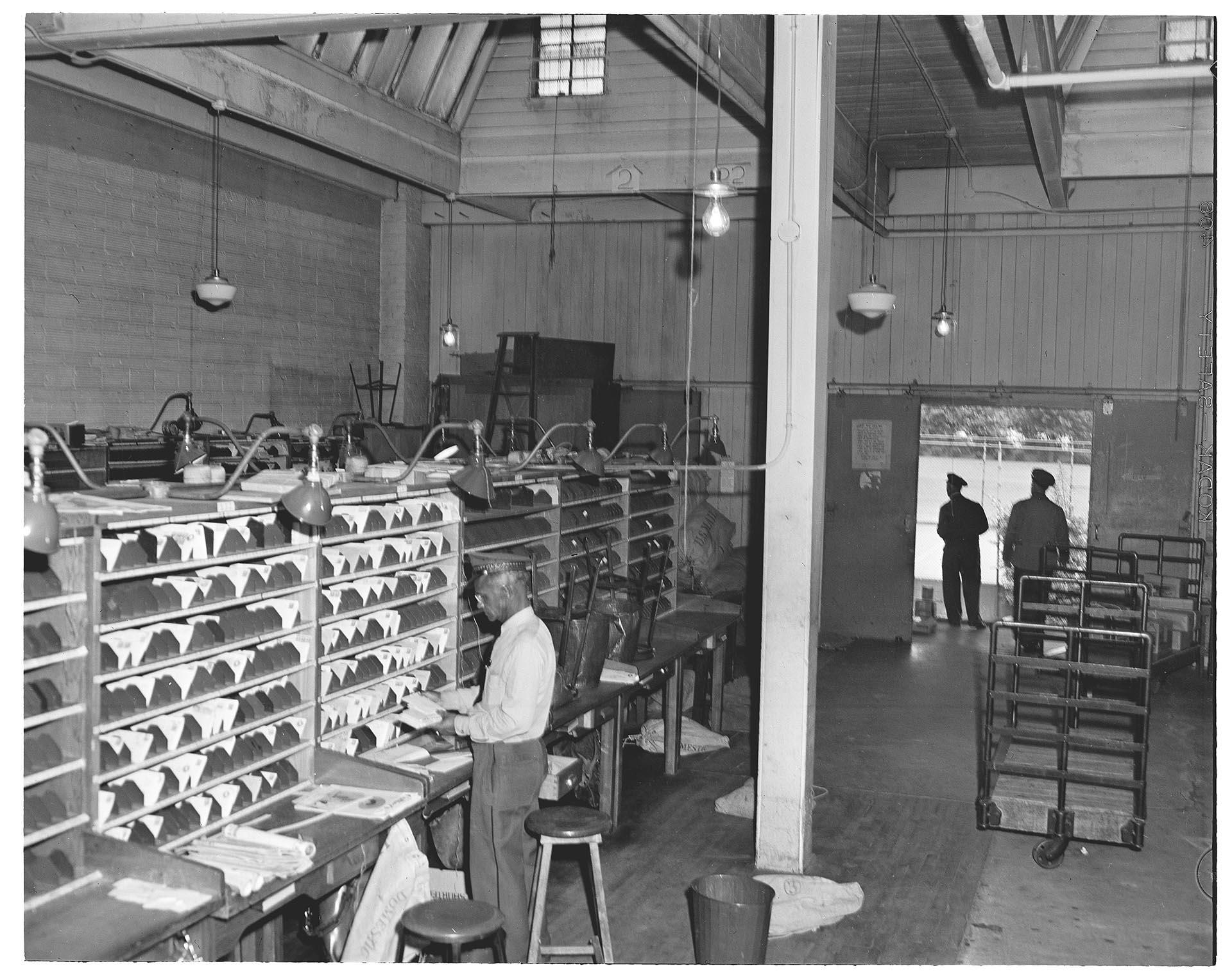 Image of Sorting room in the Broadway Station, U.S. Post Office, Seattle, circa 1950