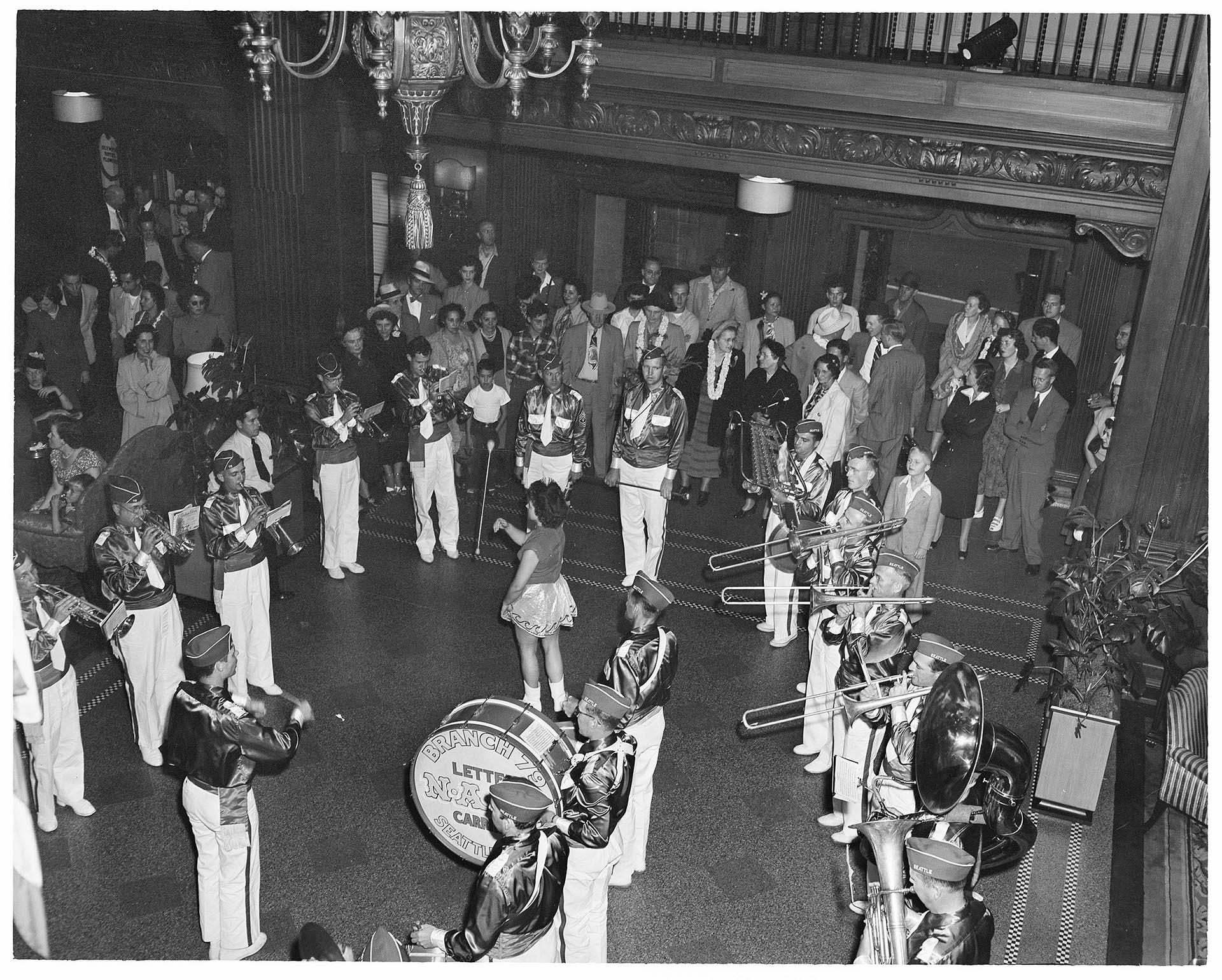 Image of Marching band at the U.S. Post Office convention, Seattle, 1950