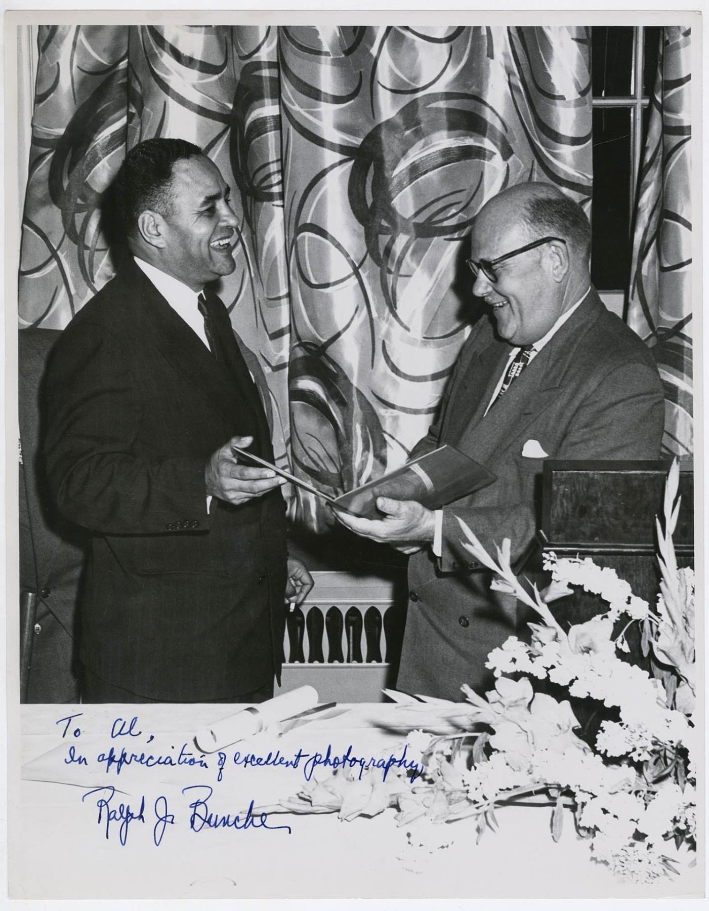 Image of Ralph J. Bunche at an award ceremony, July 7, 1949
