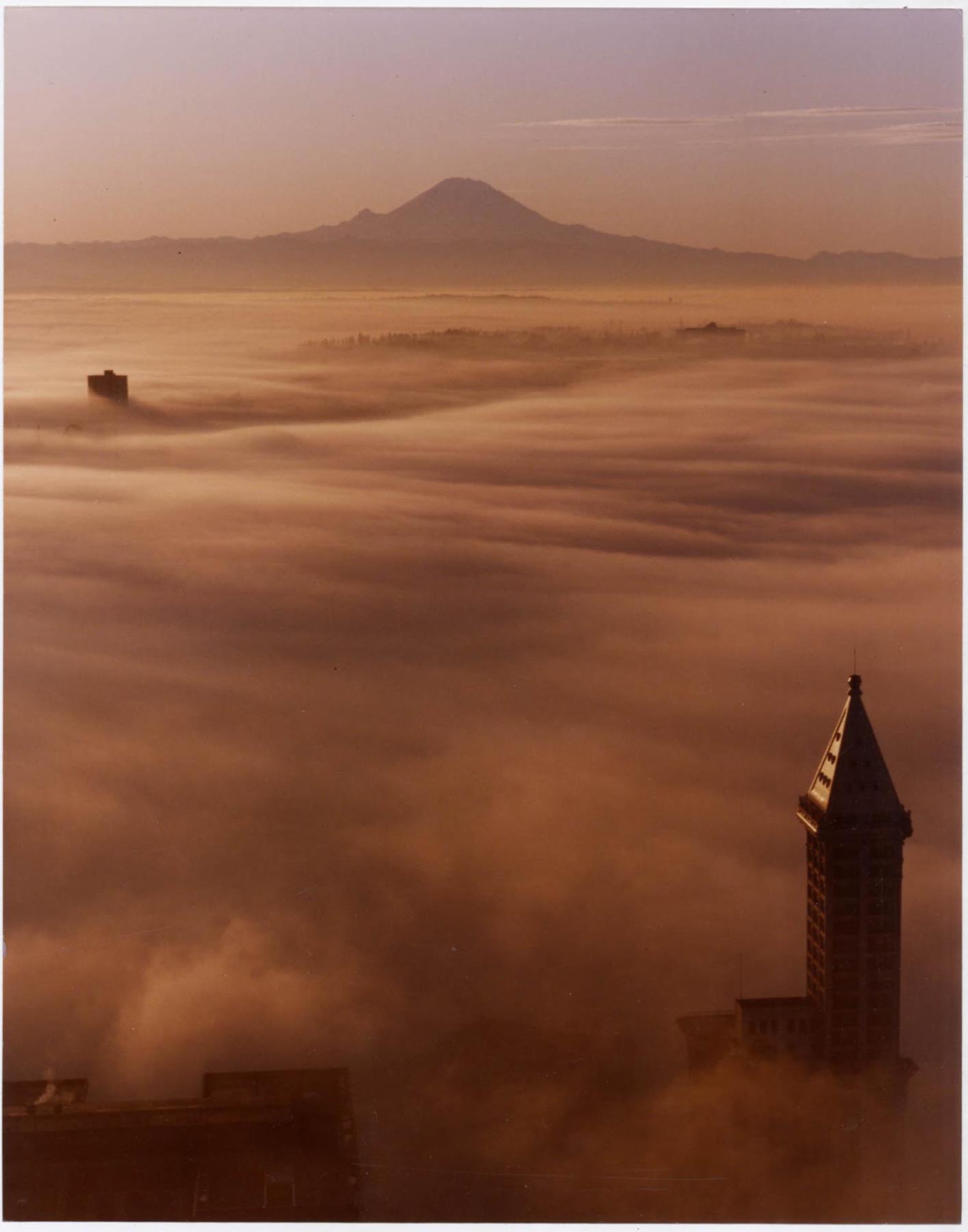 Image of Mt. Rainier above the fog from downtown Seattle, circa 1985