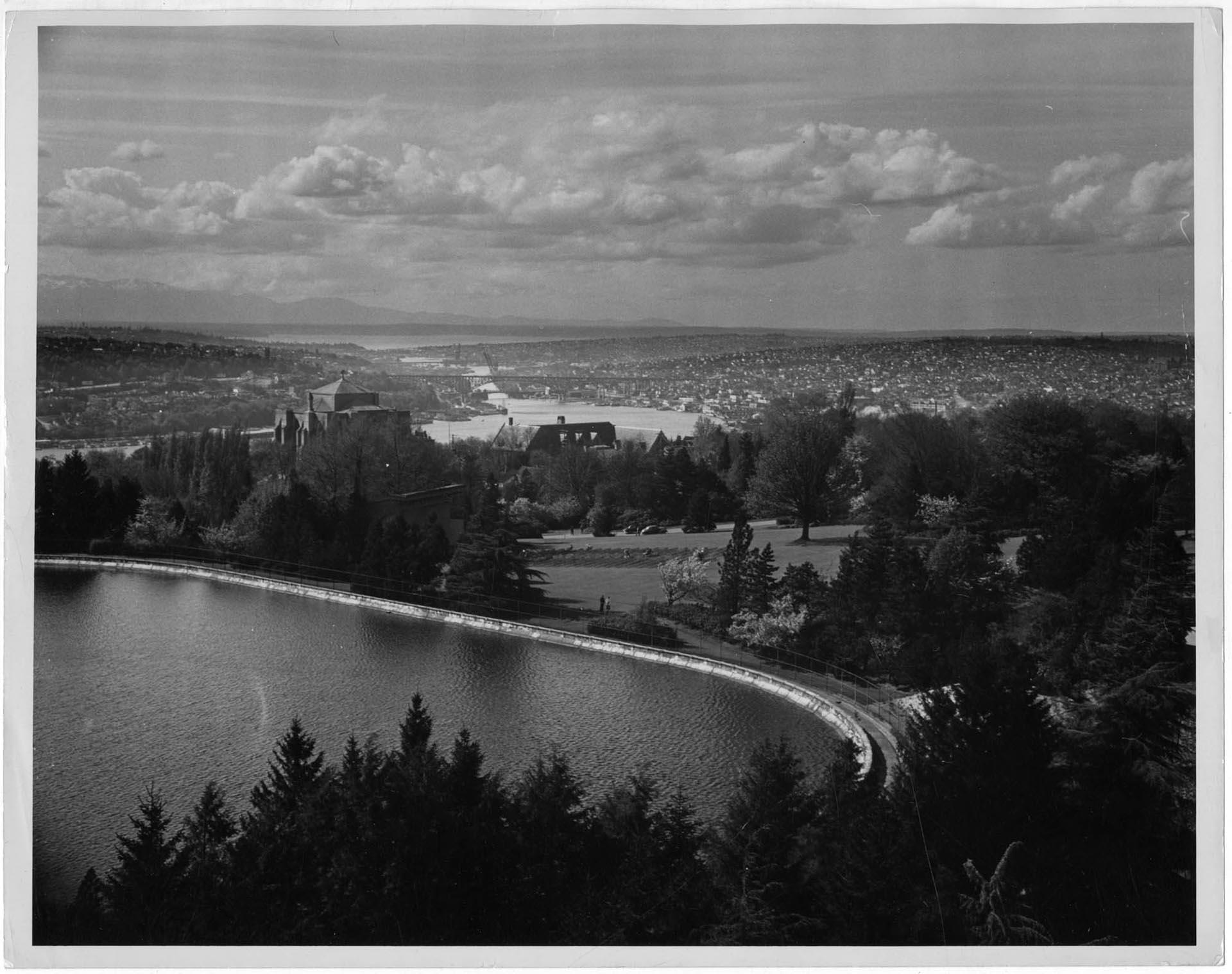 Image of View to the northwest from the Volunteer Park water tower, Seattle, circa 1956