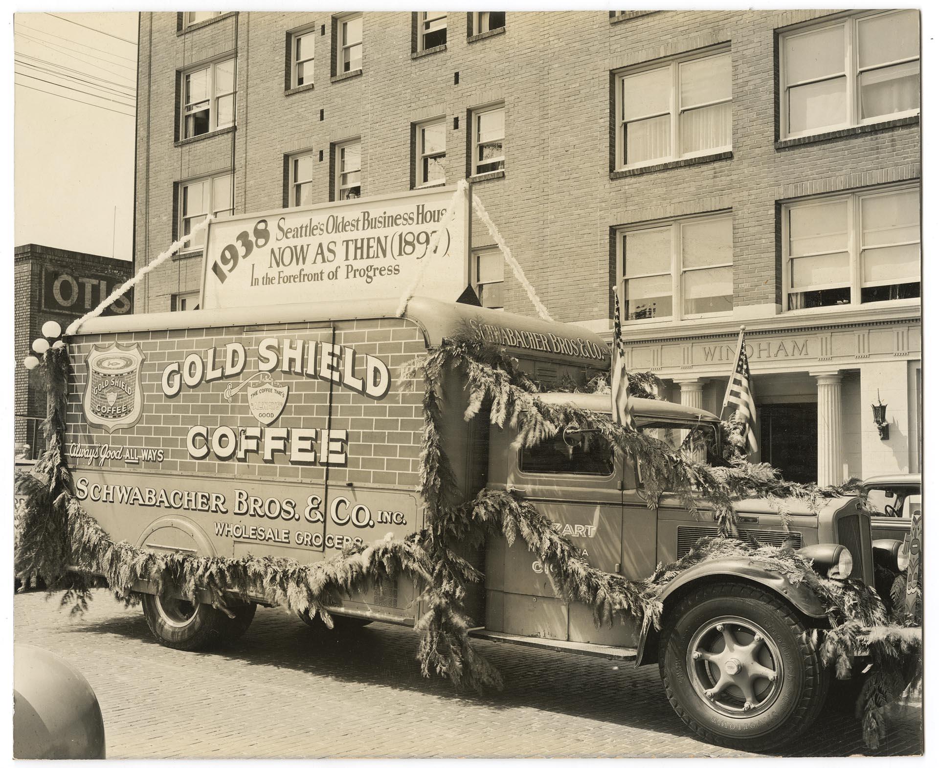 Image of Schwabacher Bros. truck waiting to join parade, Seattle, July 29,1938