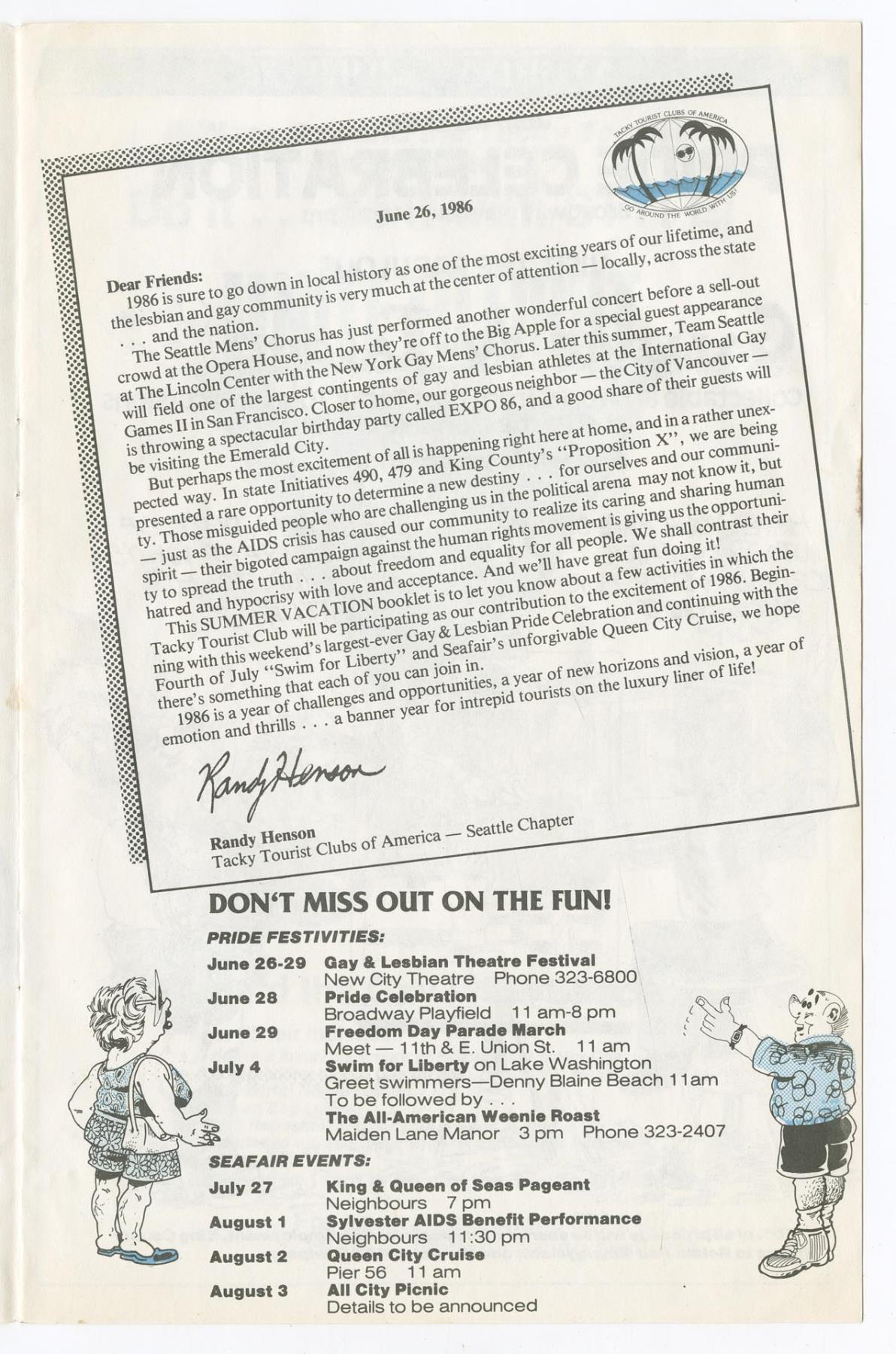 Image of Tacky Tourist Summer Vacation brochure, 1986