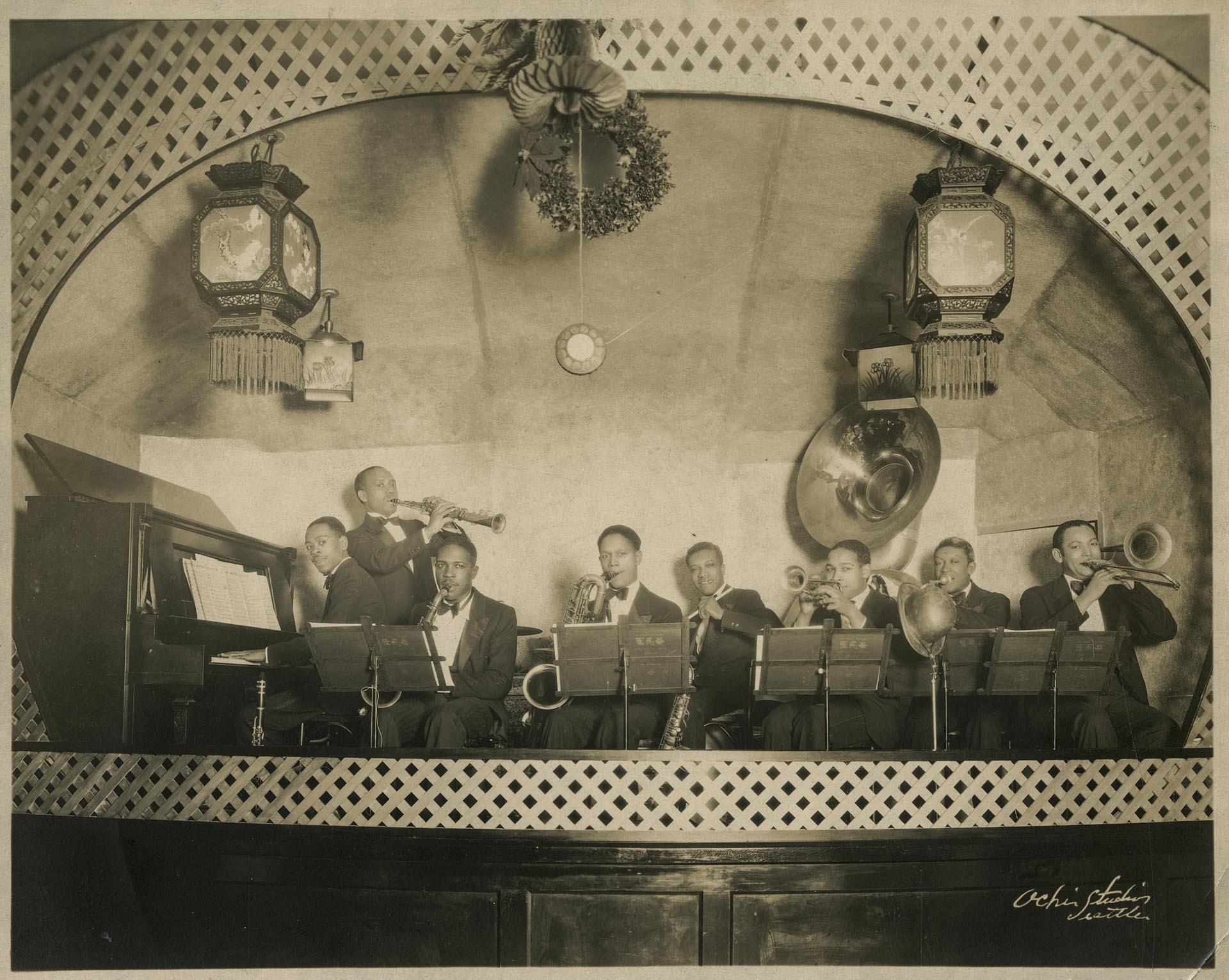 Image of Jimmy and Wayne Adams with band, Seattle, January 1931