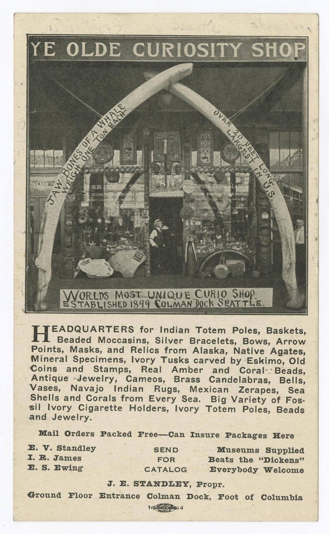 Image of Ye Olde Curiosity Shop advertising card, 1915