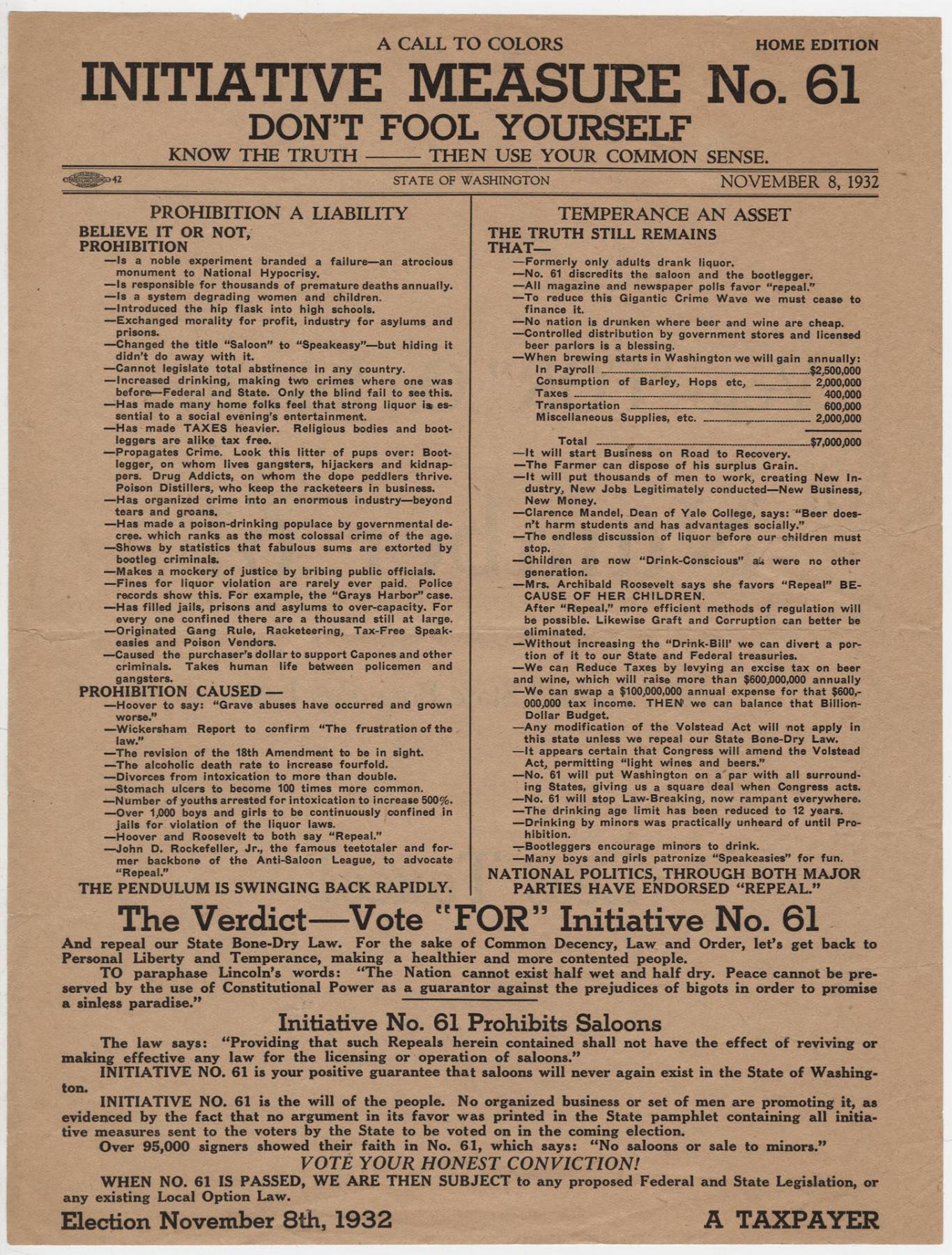 Image of Initiative measure no. 61 flier, 1932