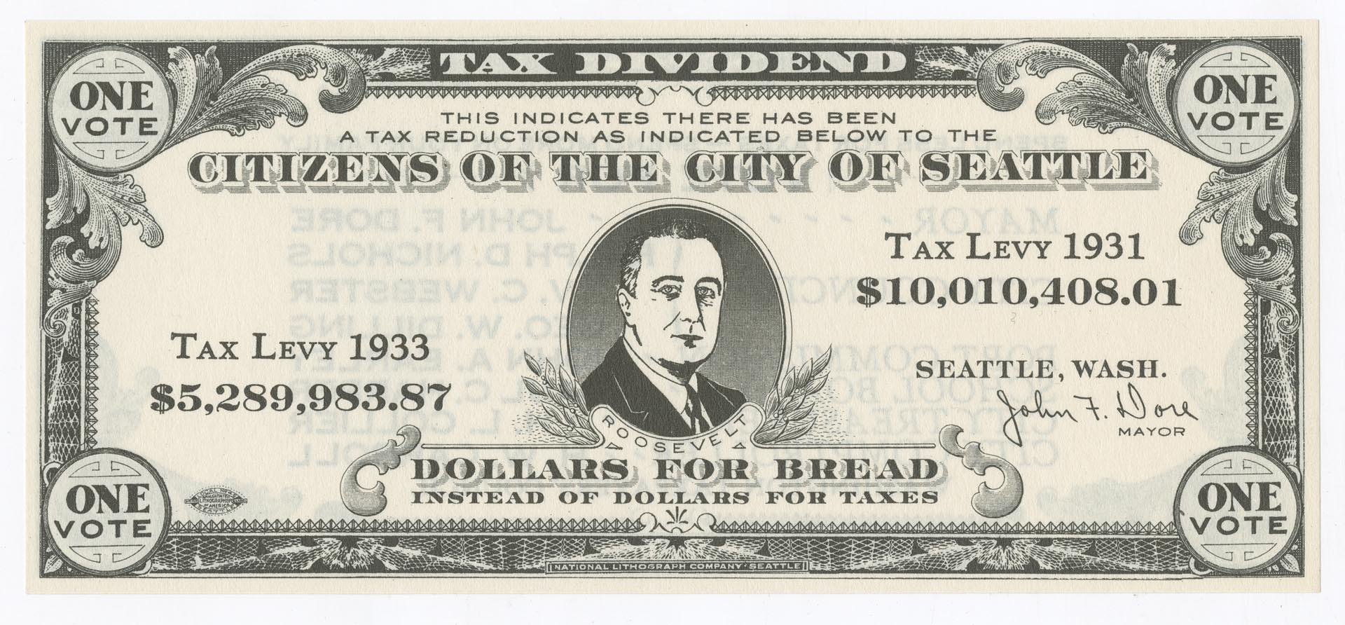 Image of Dollars for bread instead of dollars for taxes flier, 1933