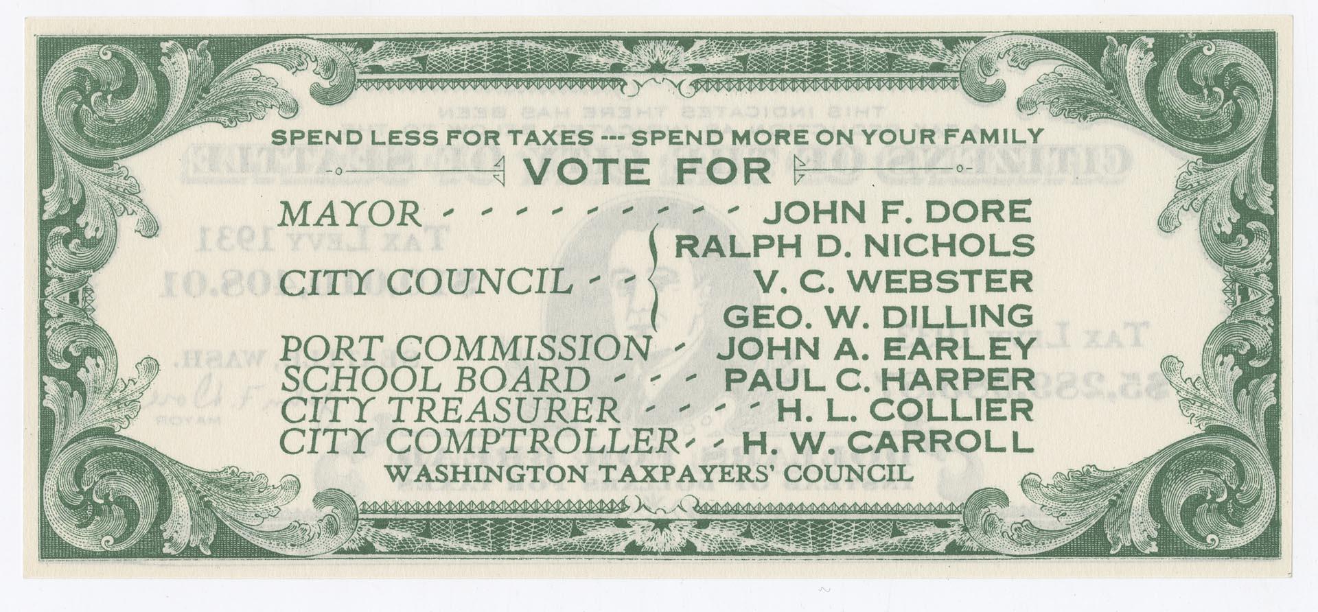 Image of Dollars for bread instead of dollars for taxes flier, 1933