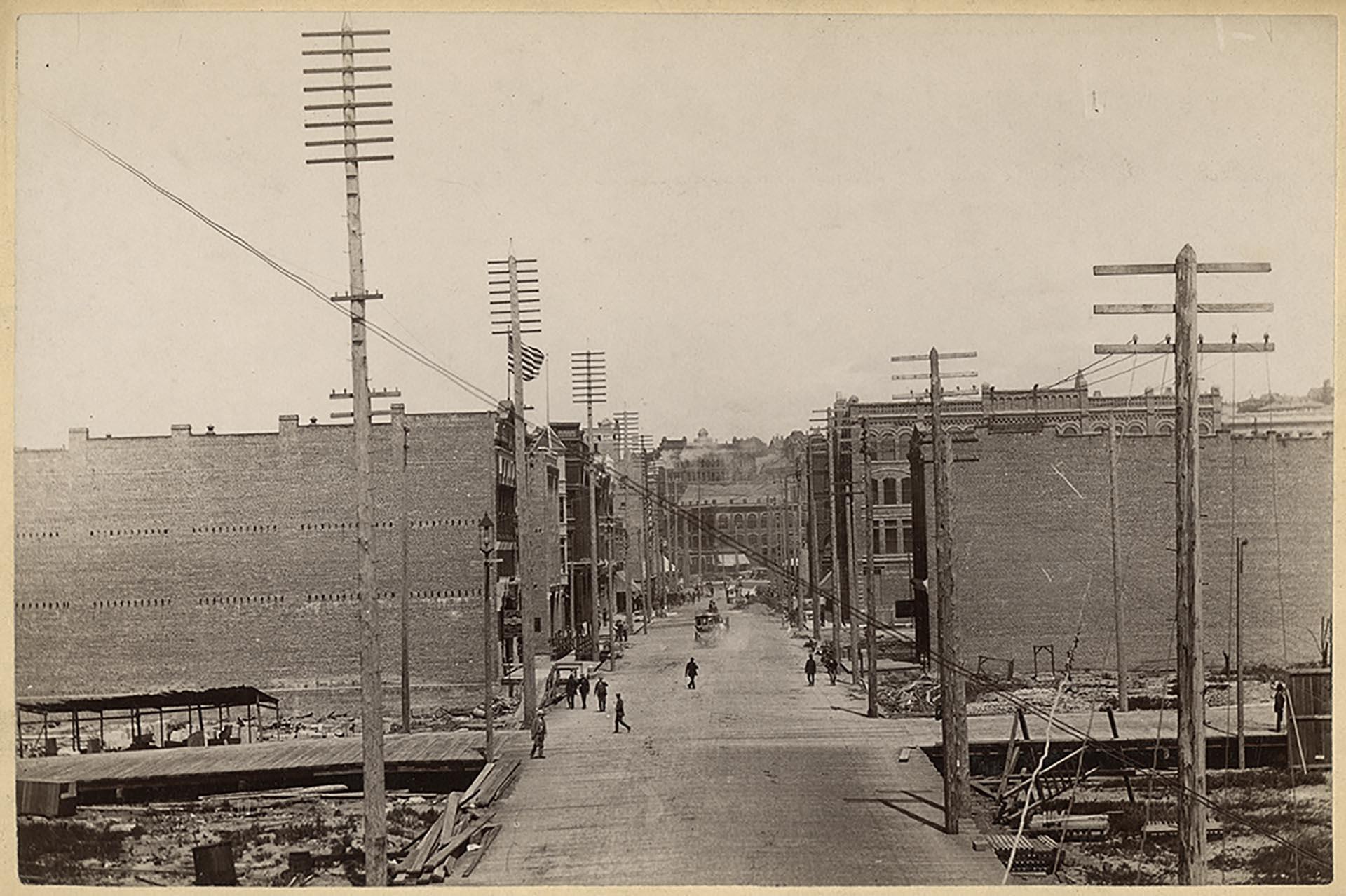 Image of Facing north on Commercial Street, Seattle, circa 1895