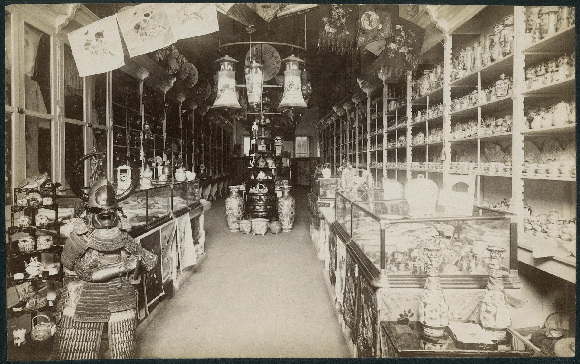 Image of Interior of G.H. Ando's Japanese dry goods store, Seattle, circa 1892