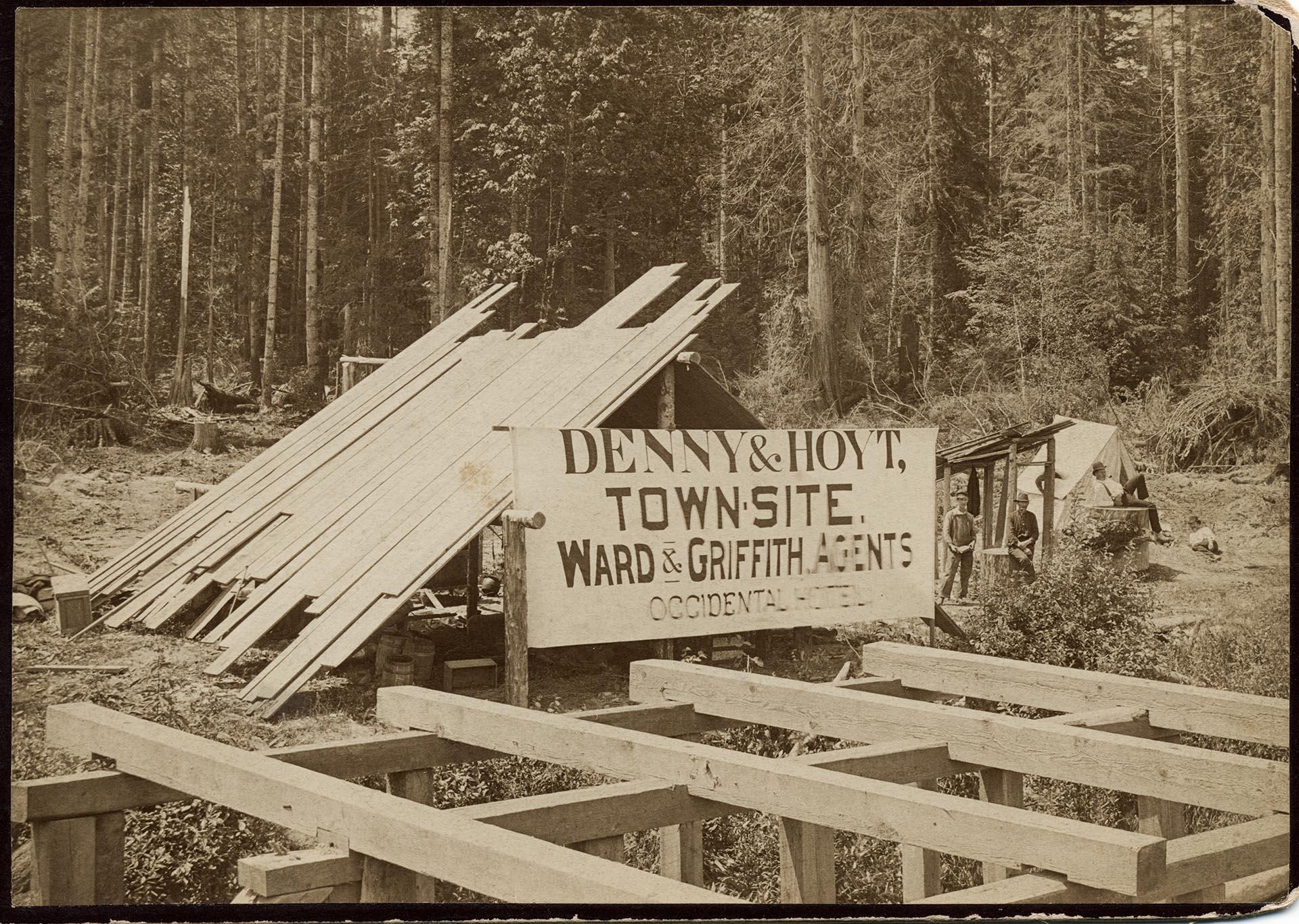 Image of Workman posing at Fremont townsite, Seattle, May 1888
