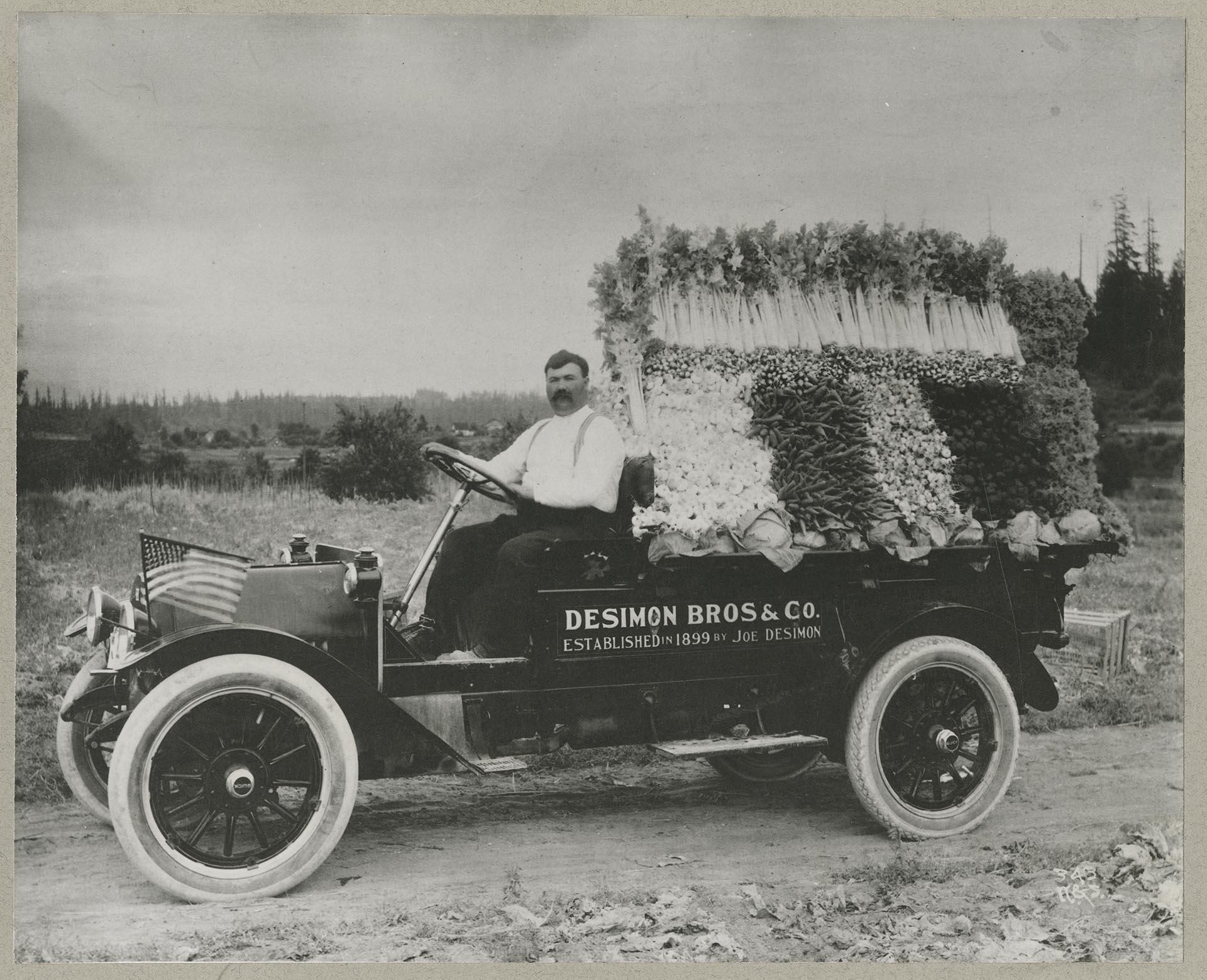 Image of Richard Desimone in his family’s produce truck, Seattle, circa 1946