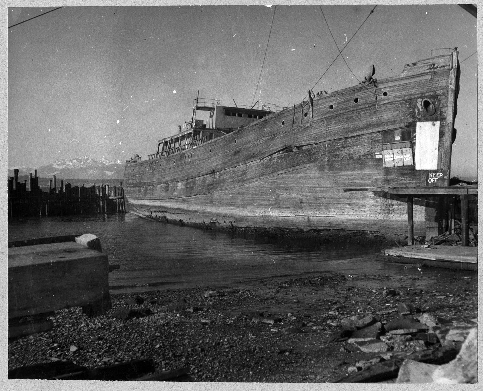 Image of Derelict ship Bering on Shilshole Bay, Seattle, January, 1957