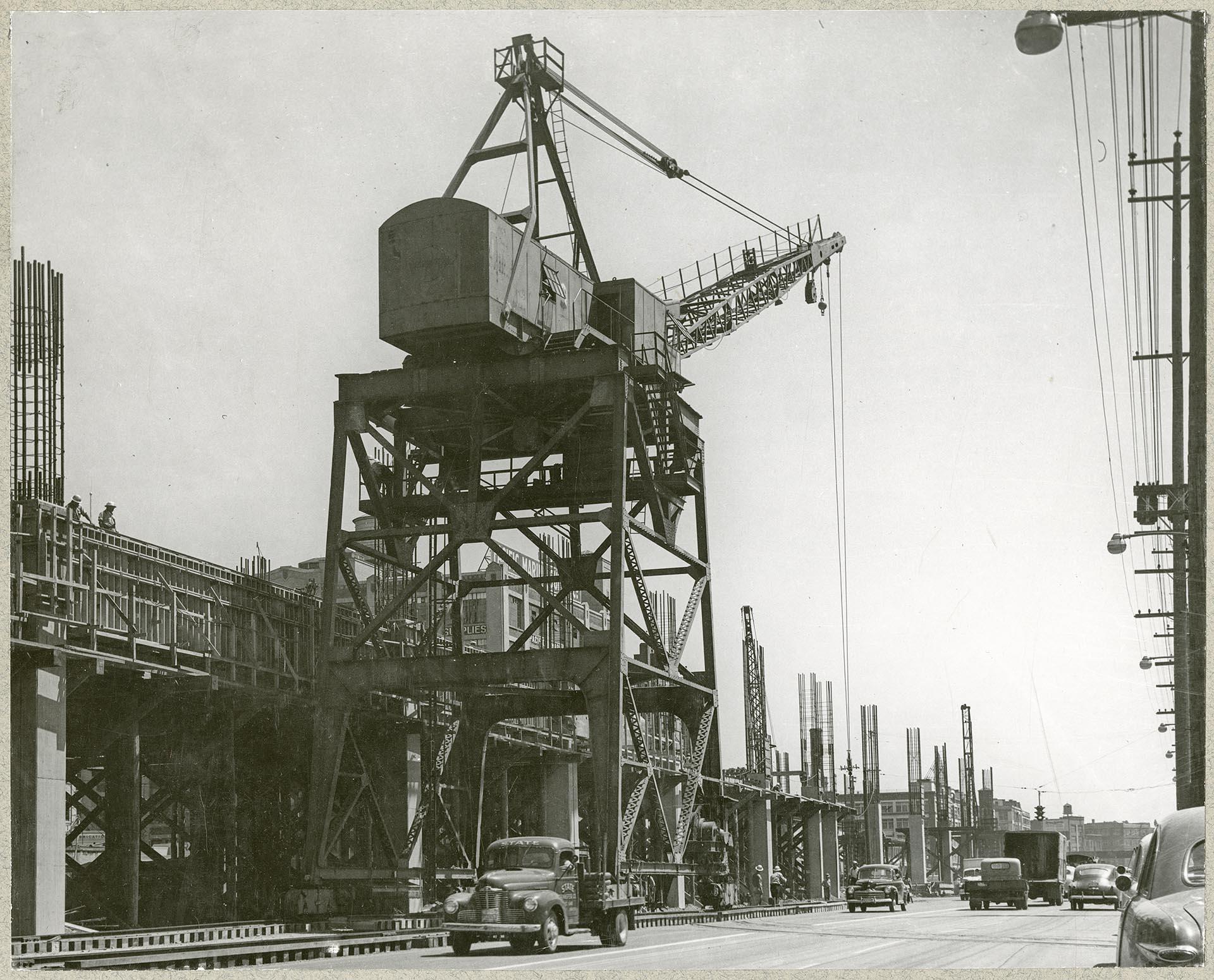 Image of Alaskan Way Viaduct under construction, Seattle, circa 1952