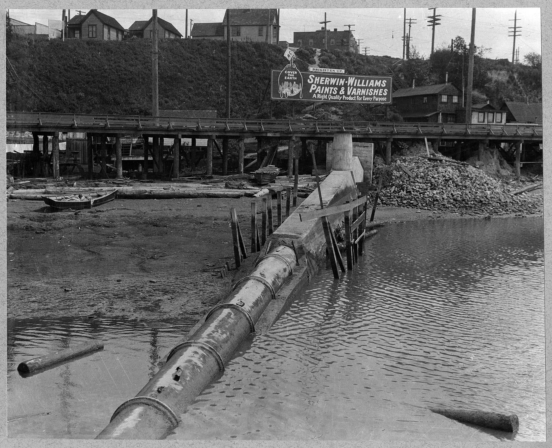 Image of Denny Way sewer outfall into Puget Sound, Seattle, May 12, 1913
