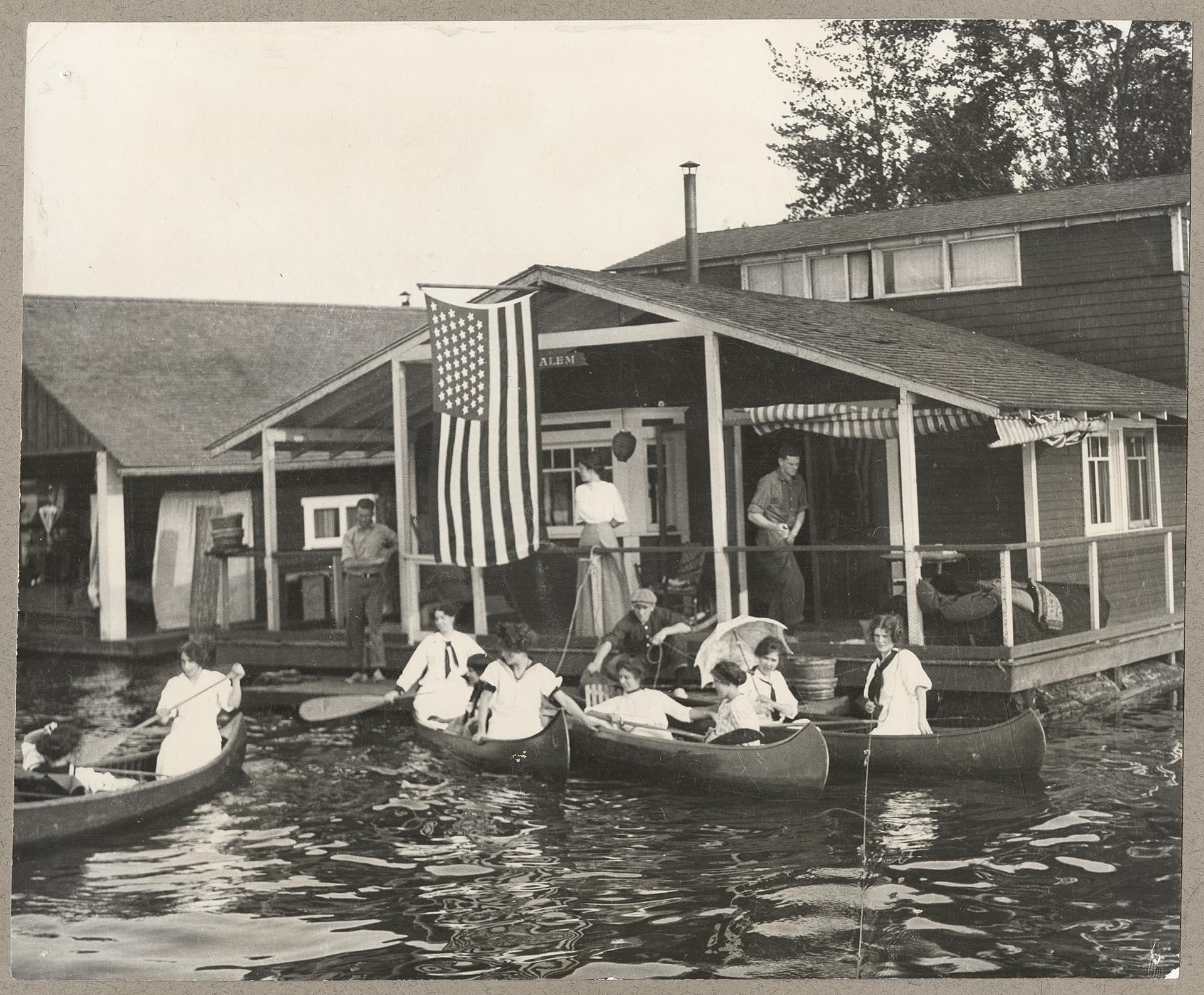 Image of Canoes and houseboats on Lake Washington, Seattle, 1912