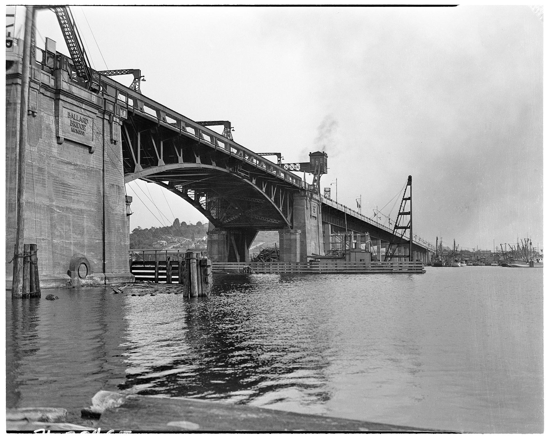Image of Ballard Bridge crossing Salmon Bay, Seattle, May 1940