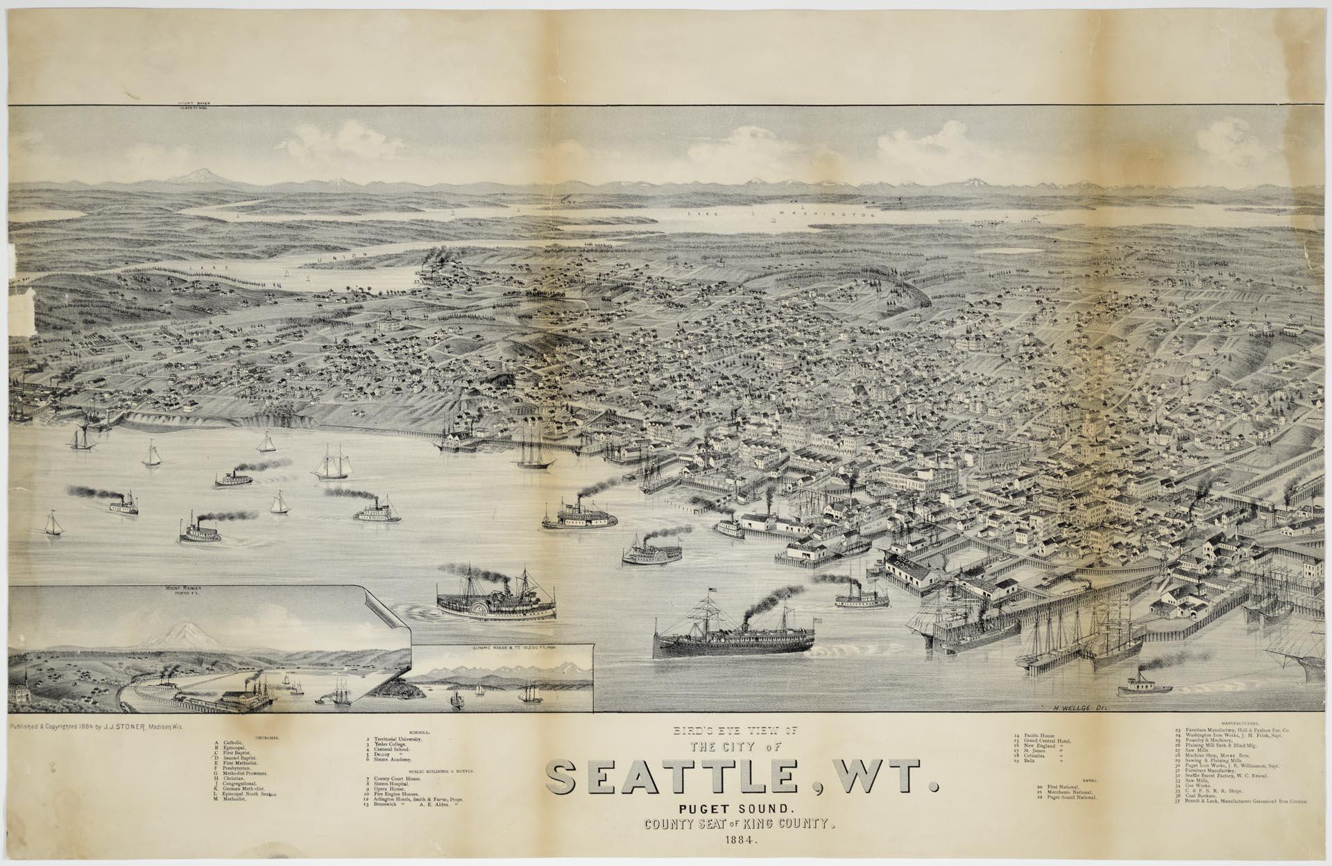 Image of Bird's Eye View of the City of Seattle, Washington Territory, 1884
