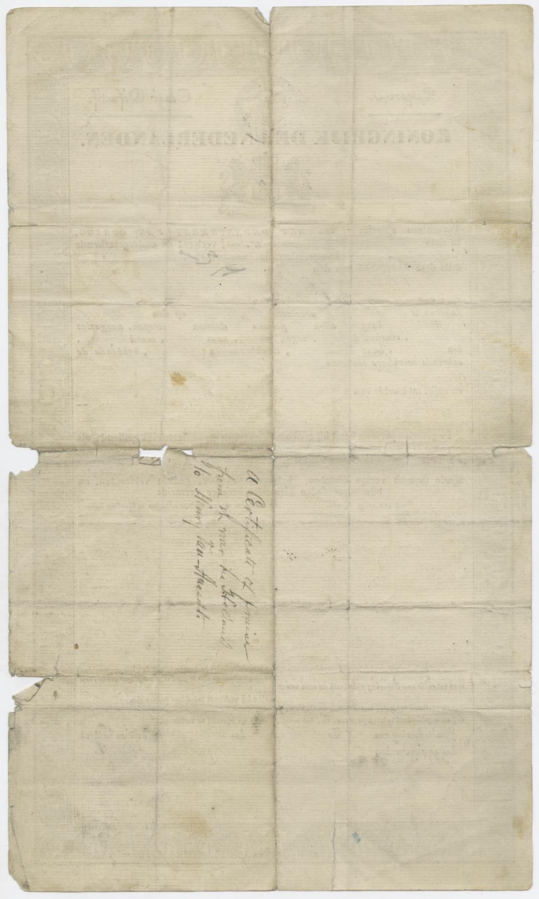 Image of Henry Van Asselt's military passport, January 12, 1841