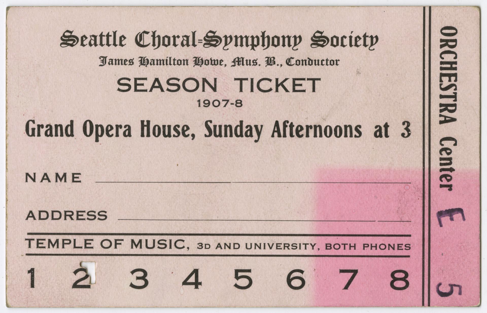 Image of Seattle Choral - Symphony Society season ticket, 1907-1908