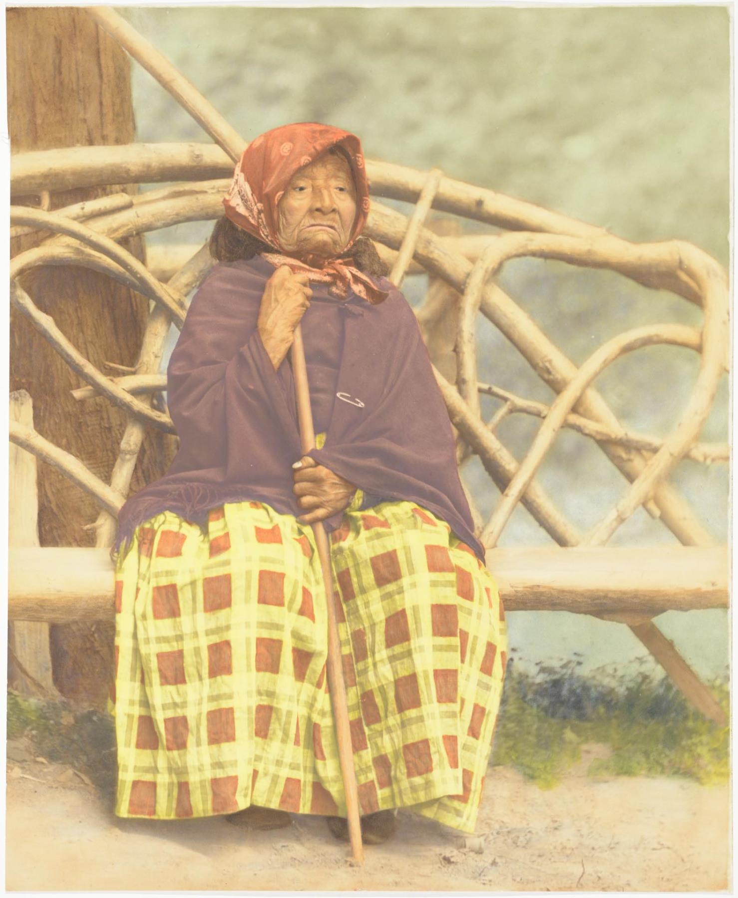 Image of Kikisoblu (Princess Angeline) seated at Madrona Park, Seattle, circa 1892