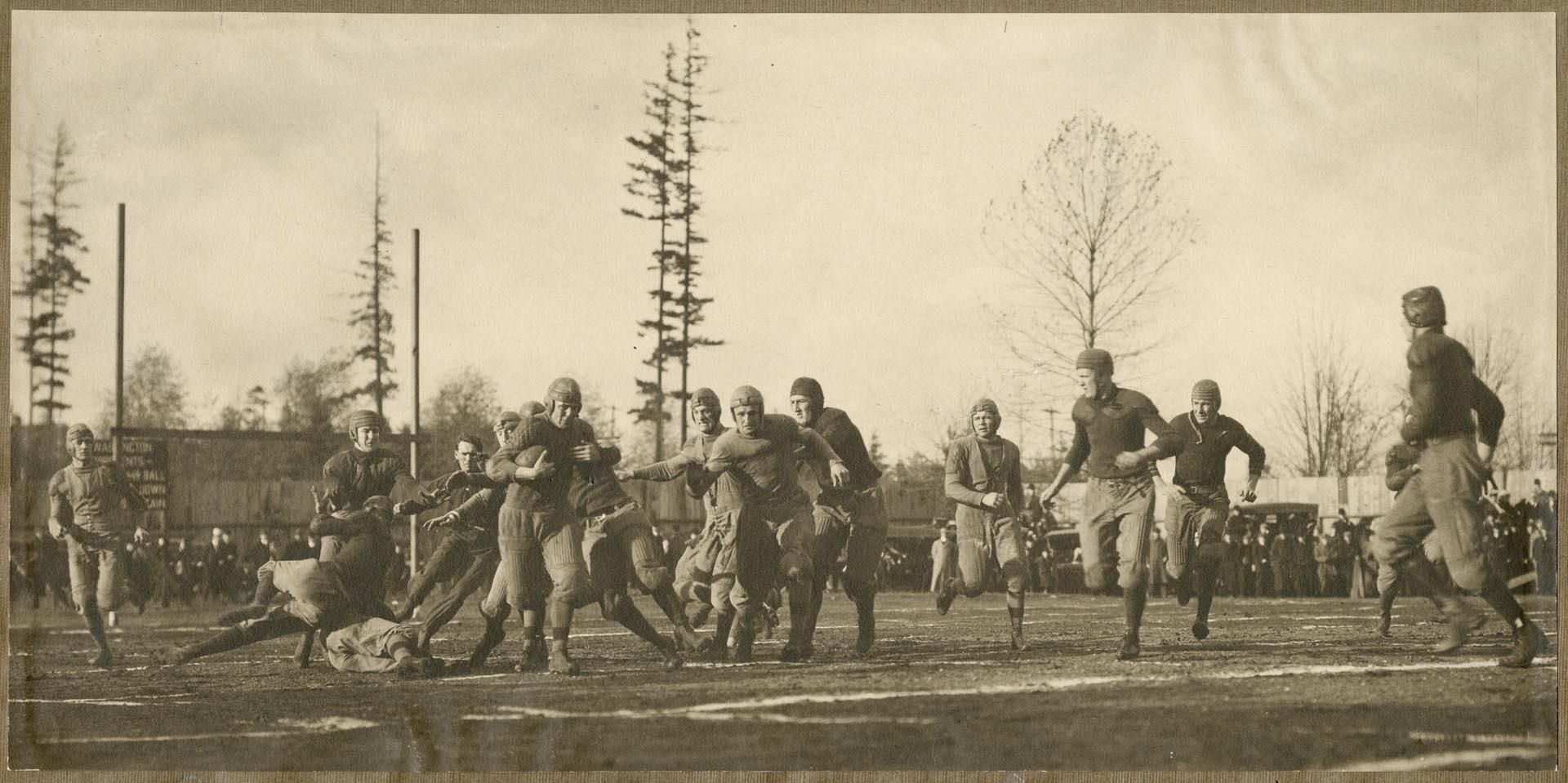 Image of UW vs Oregon football game at Denny field, Seattle, November 25, 1909