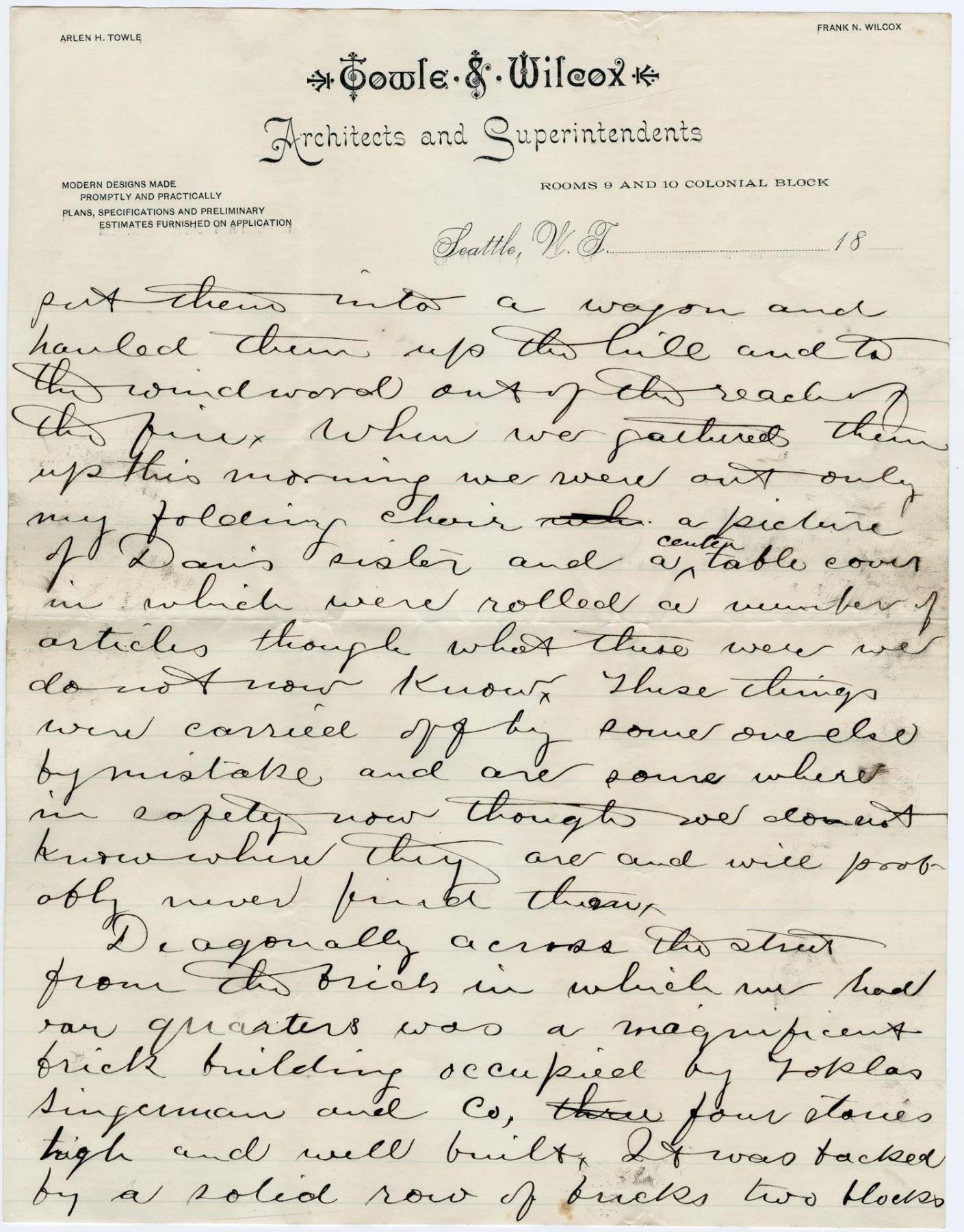 Image of Letter from Henry McClure after Great Seattle Fire, June 7, 1889