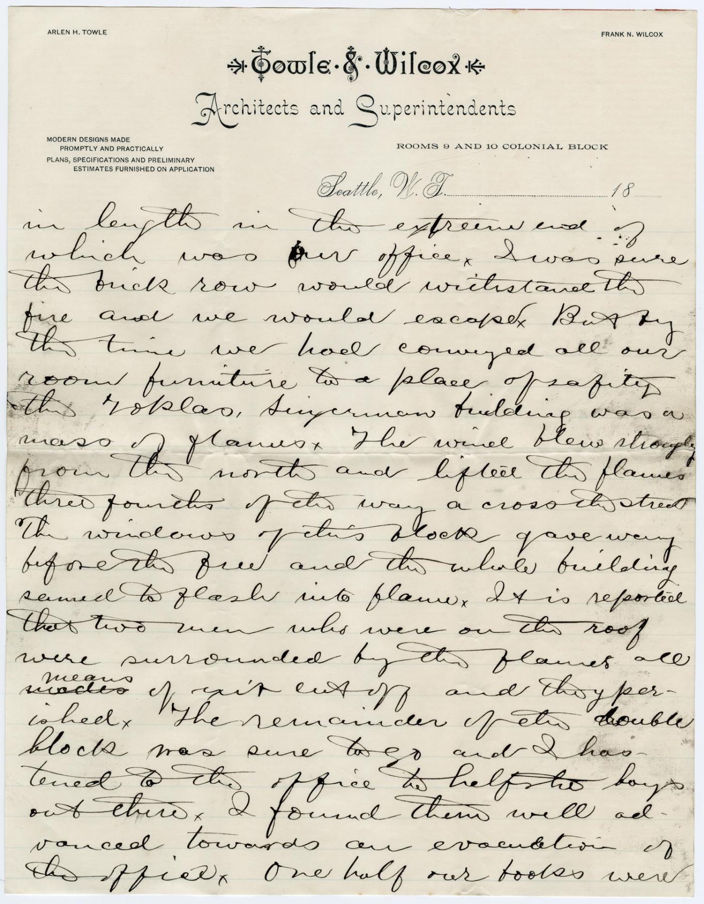 Image of Letter from Henry McClure after Great Seattle Fire, June 7, 1889