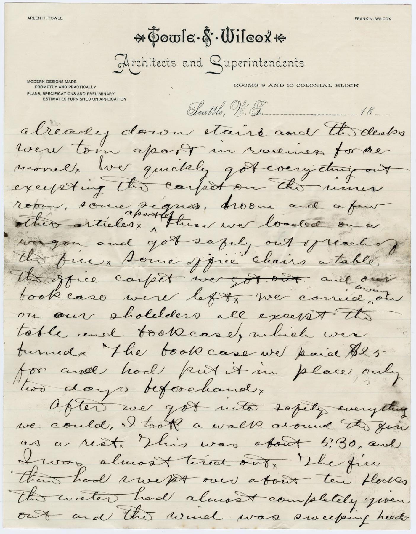 Image of Letter from Henry McClure after Great Seattle Fire, June 7, 1889