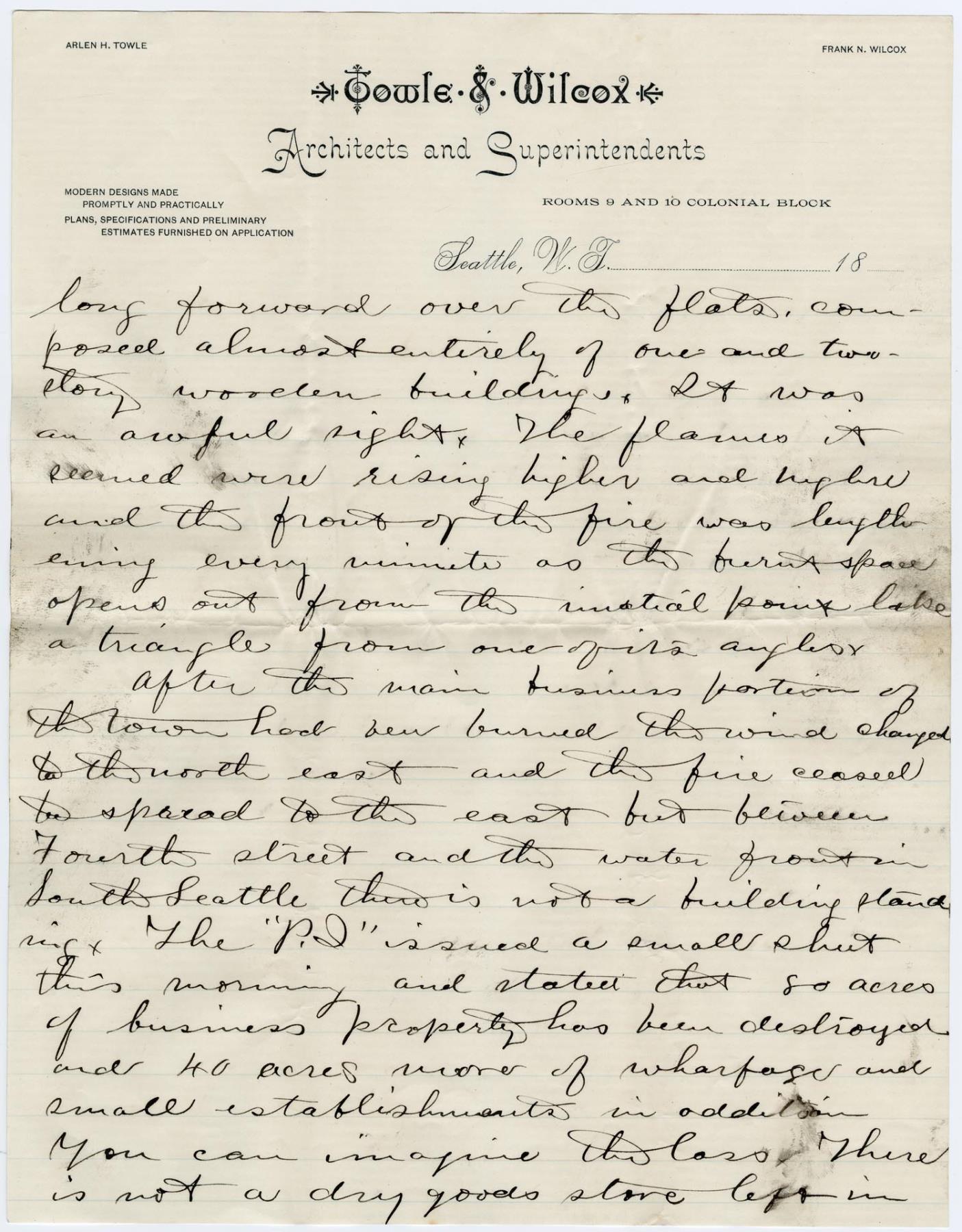 Image of Letter from Henry McClure after Great Seattle Fire, June 7, 1889