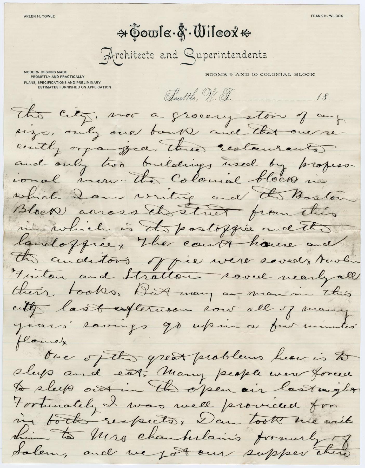 Image of Letter from Henry McClure after Great Seattle Fire, June 7, 1889