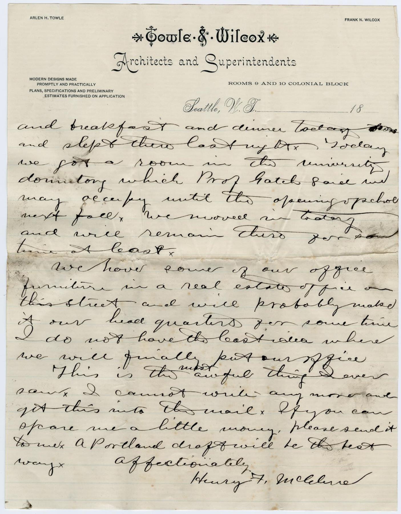 Image of Letter from Henry McClure after Great Seattle Fire, June 7, 1889