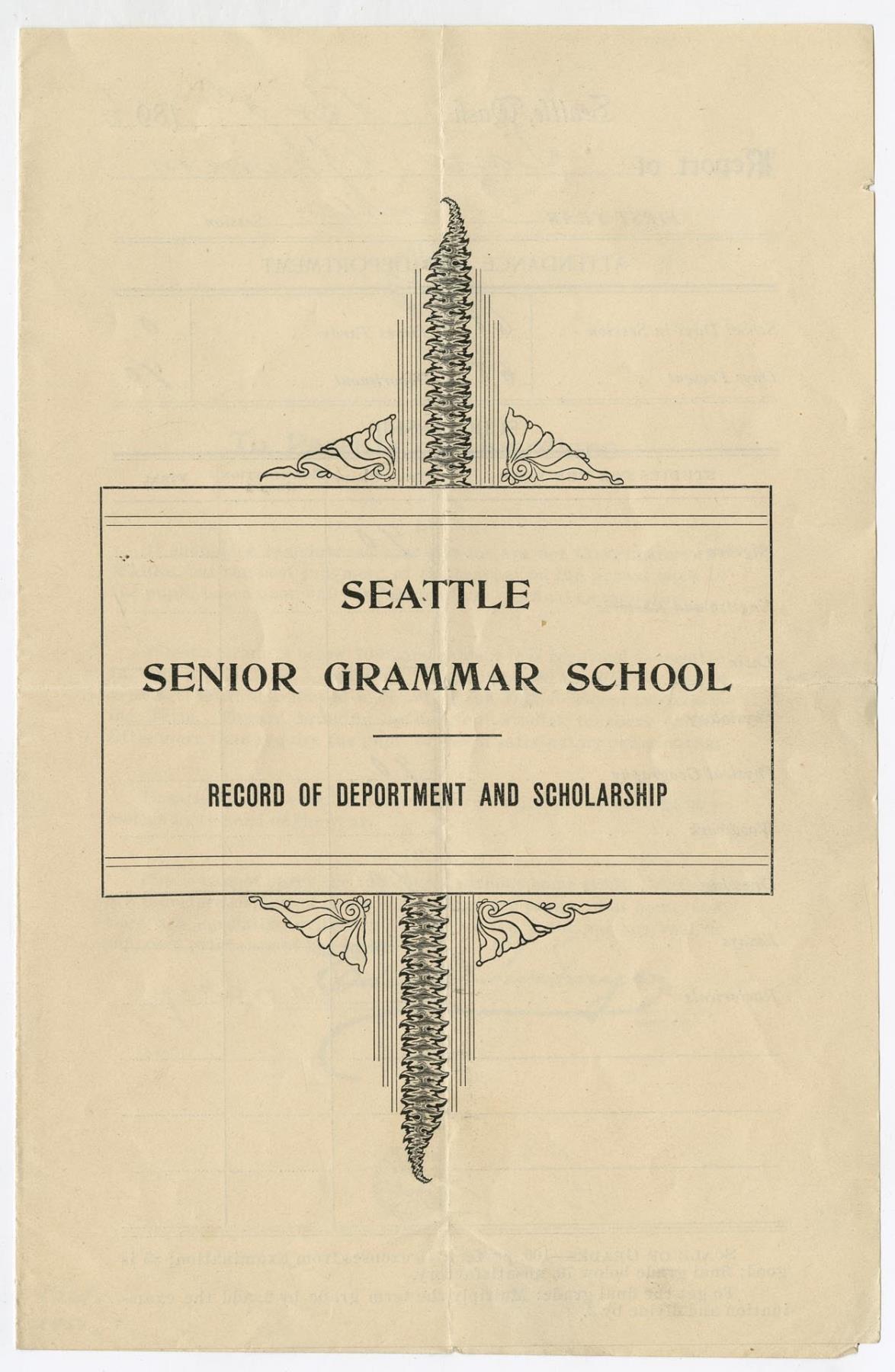 Image of Seattle Senior Grammar School report card, April 2, 1896