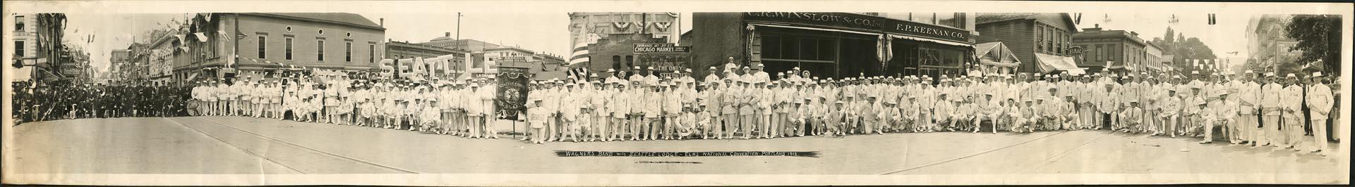 Image of Wagner's Band with Seattle Lodge at Elks at National Convention, Portland, July 1912