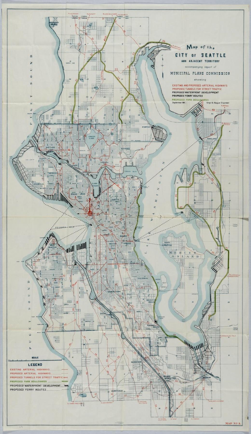Image of Map of the City of Seattle and Adjacent Territory, Bogue Map No. 2, September 1911