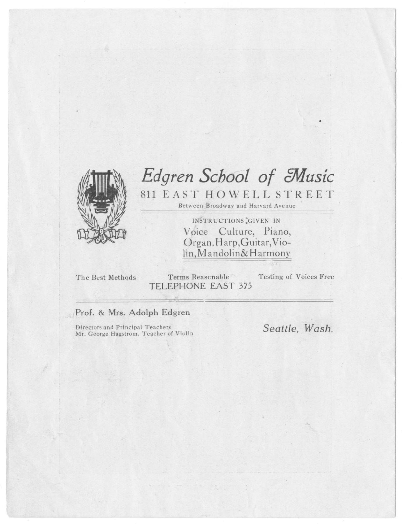 Image of Souvenir announcement of the 15th wedding anniversary of Professor and Mrs. Adolph Edgren,  Seattle, November 17, 1915