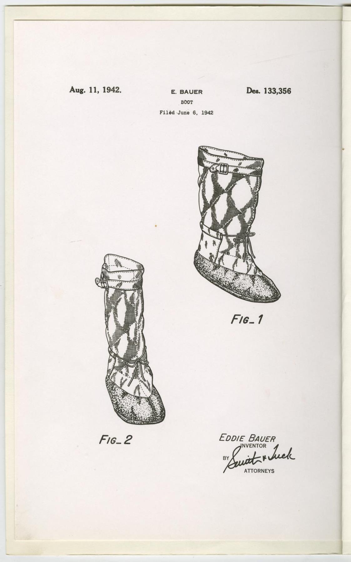 Image of Eddie Bauer's patent for boots, August 11, 1942