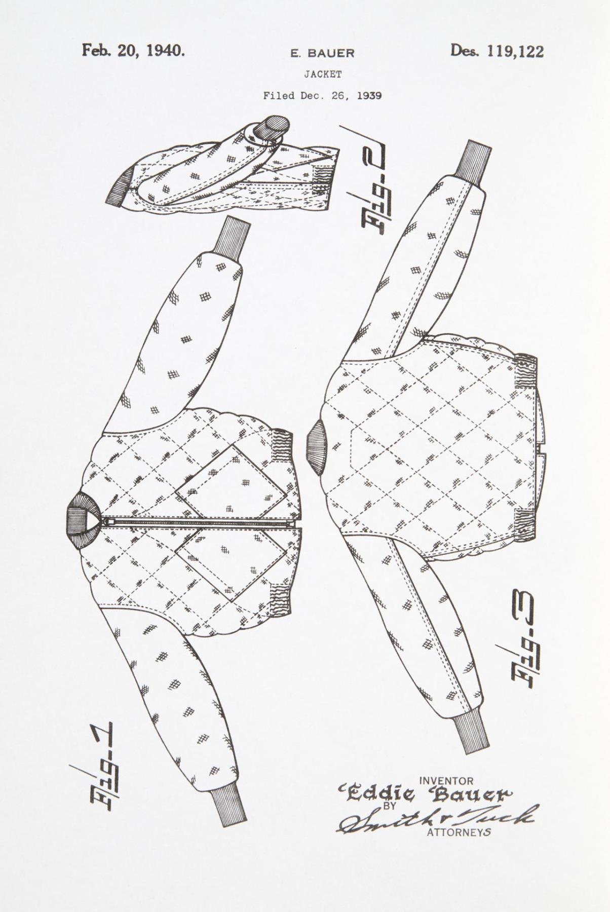 Image of Eddie Bauer jacket patent, February 20, 1940