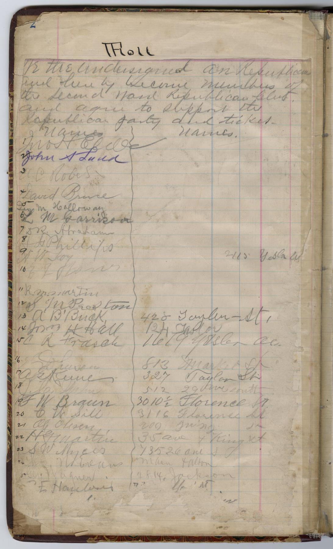 Image of Roll and minutes of the Republican Club, Seattle, 1896