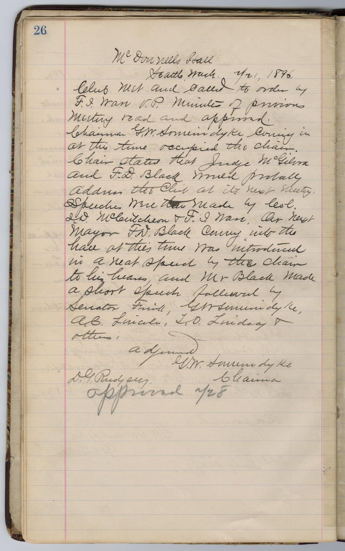Image of Roll and minutes of the Republican Club, Seattle, 1896