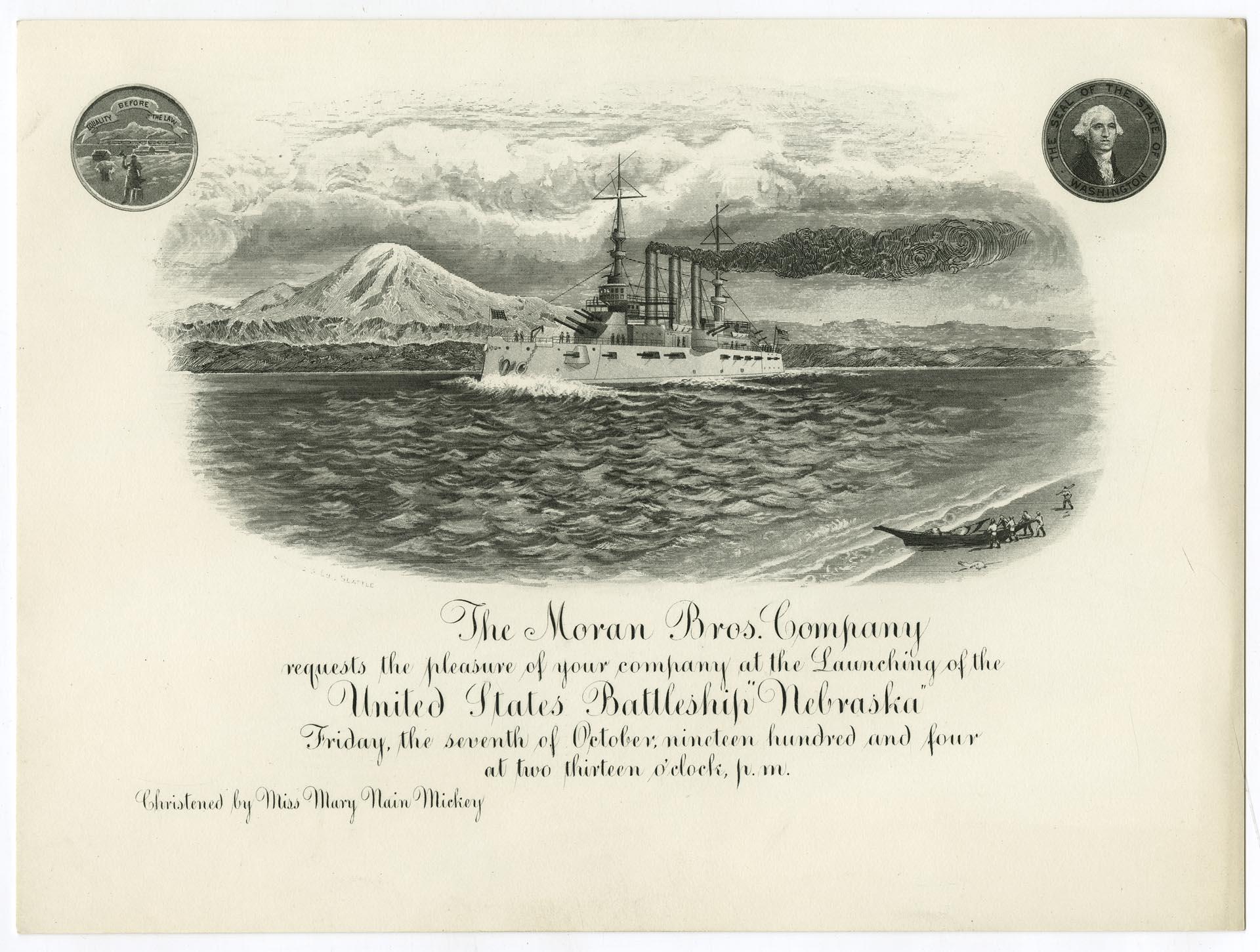 Image of Invitation to USS Nebraska launching on October 7, 1904
