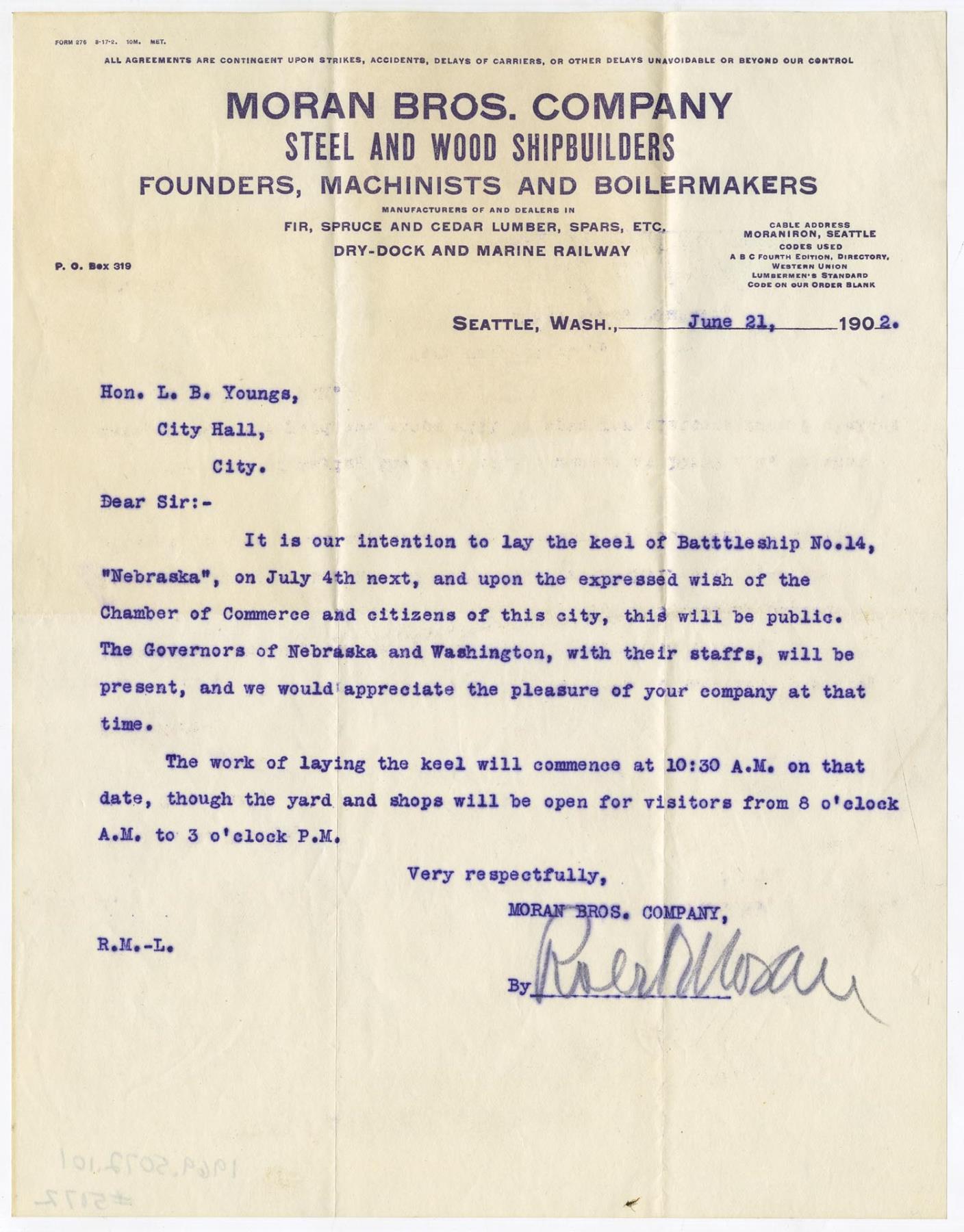 Image of Invitation to USS Nebraska keel laying ceremony on July 4, 1902