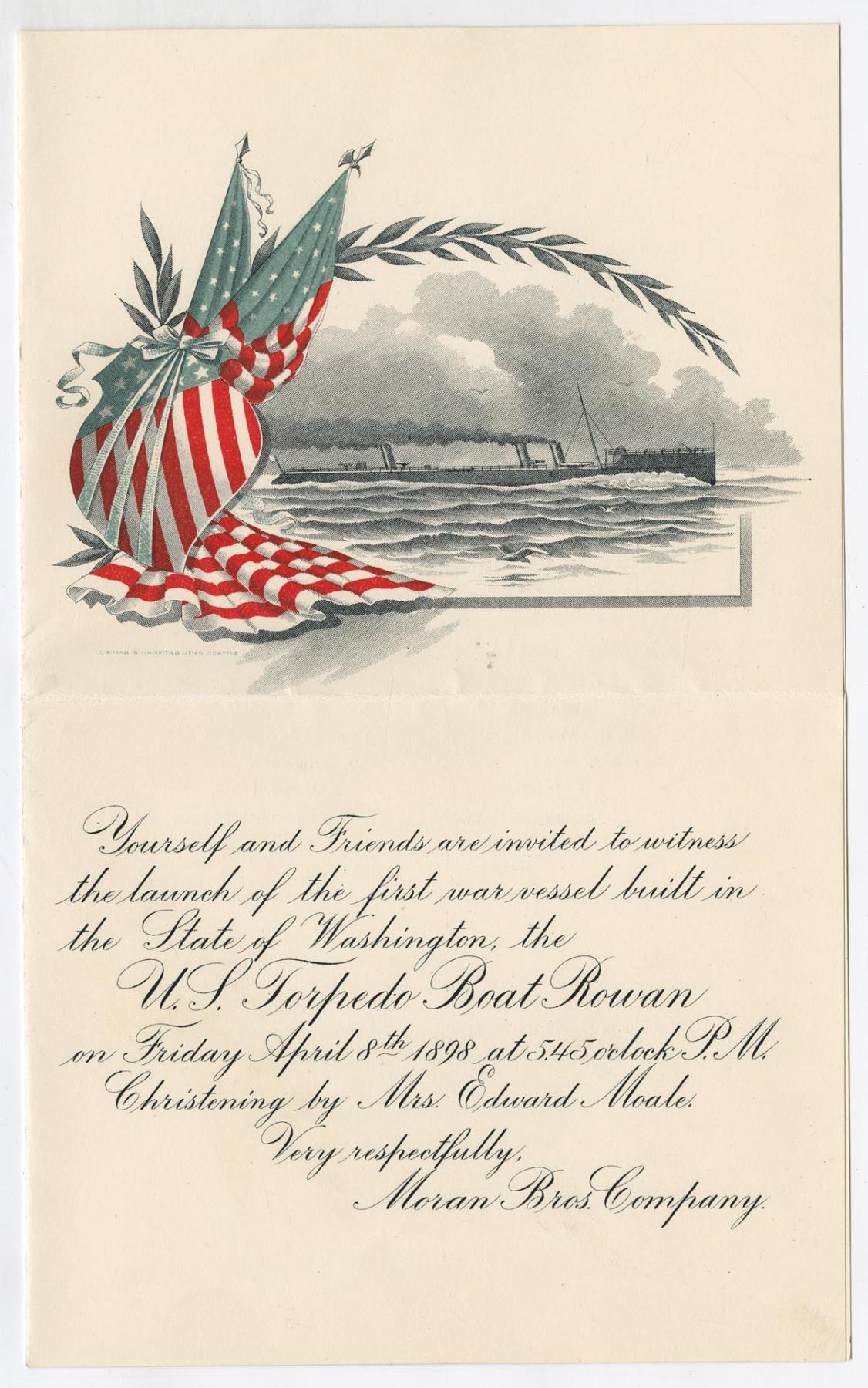 Image of Invitation to USS Rowan launching on April 8, 1898