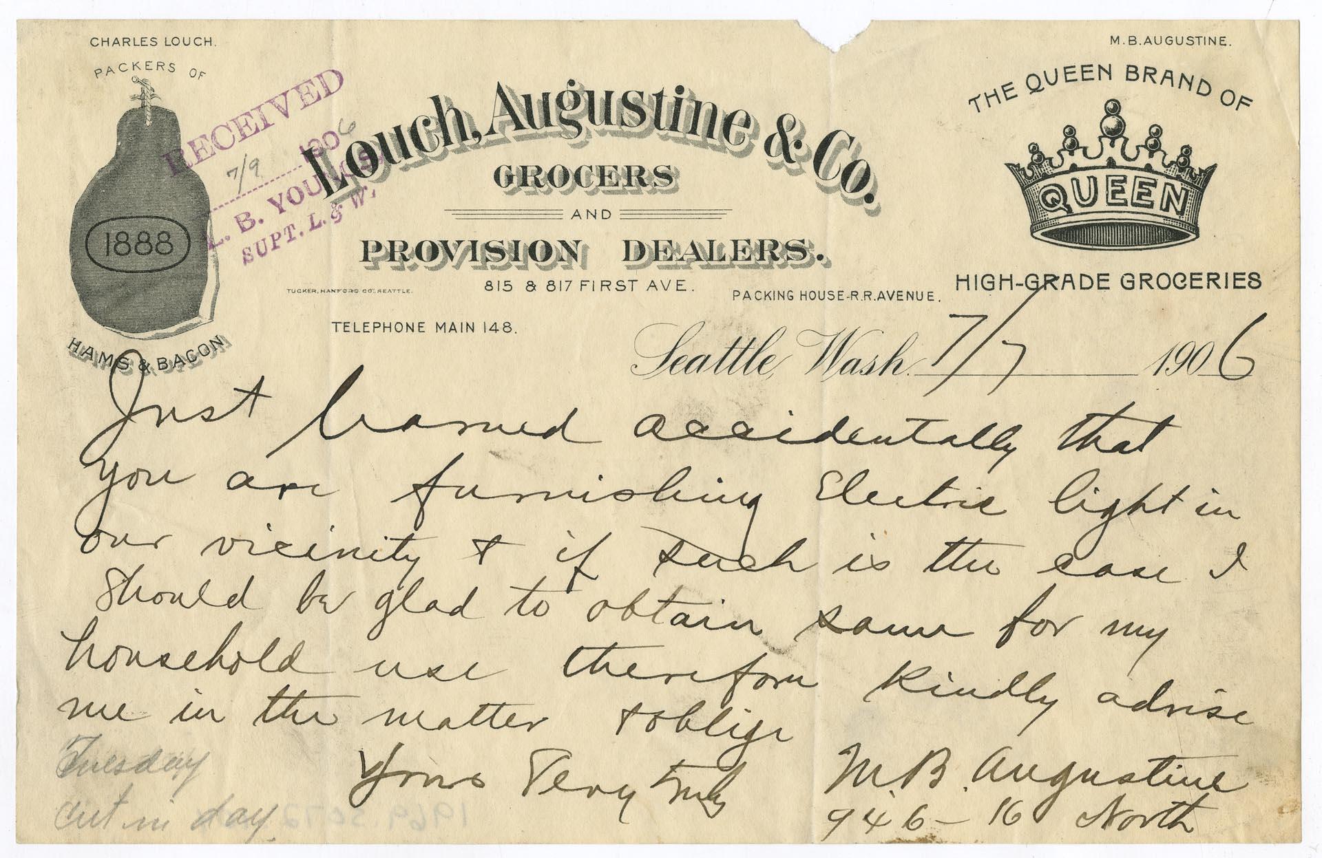 Image of Request for installation of electricity in home, July 7, 1906