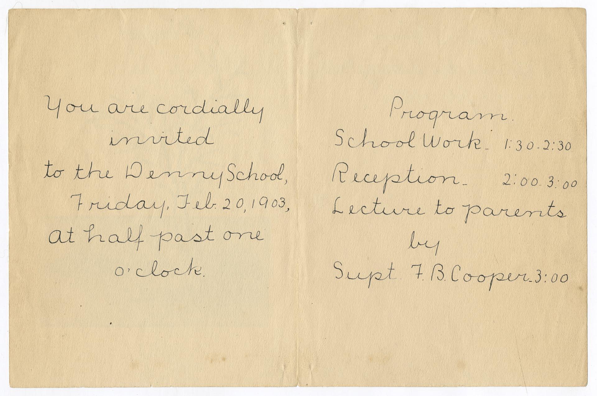 Image of Invitation to Denny School program, February 20, 1903