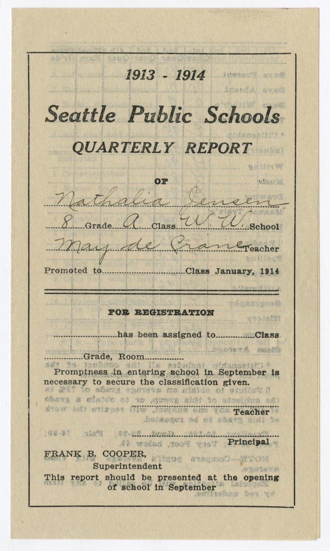Image of Report card for Nathalia Jensen, 1914