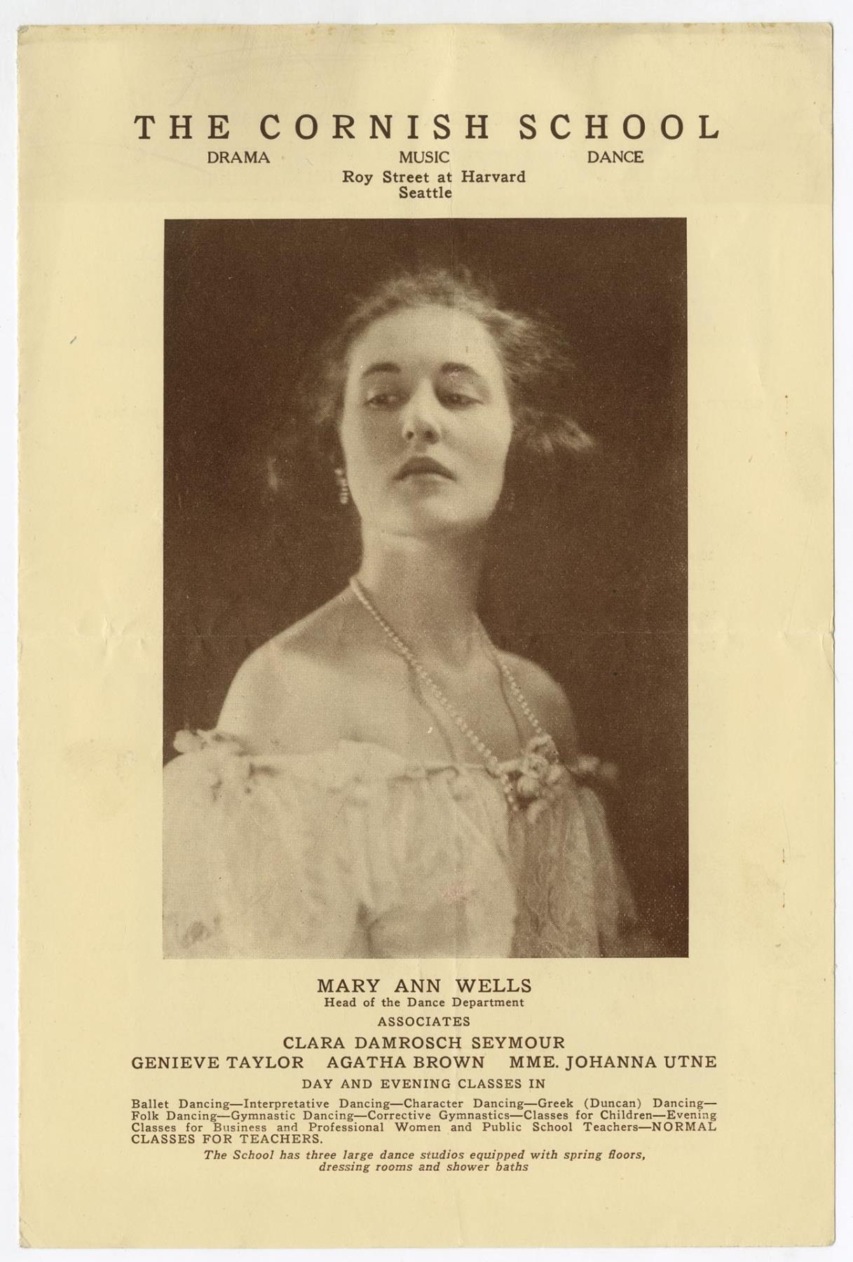 Image of Brochure for The Cornish School, Mary Anne Wells, Head of Dance, 1921