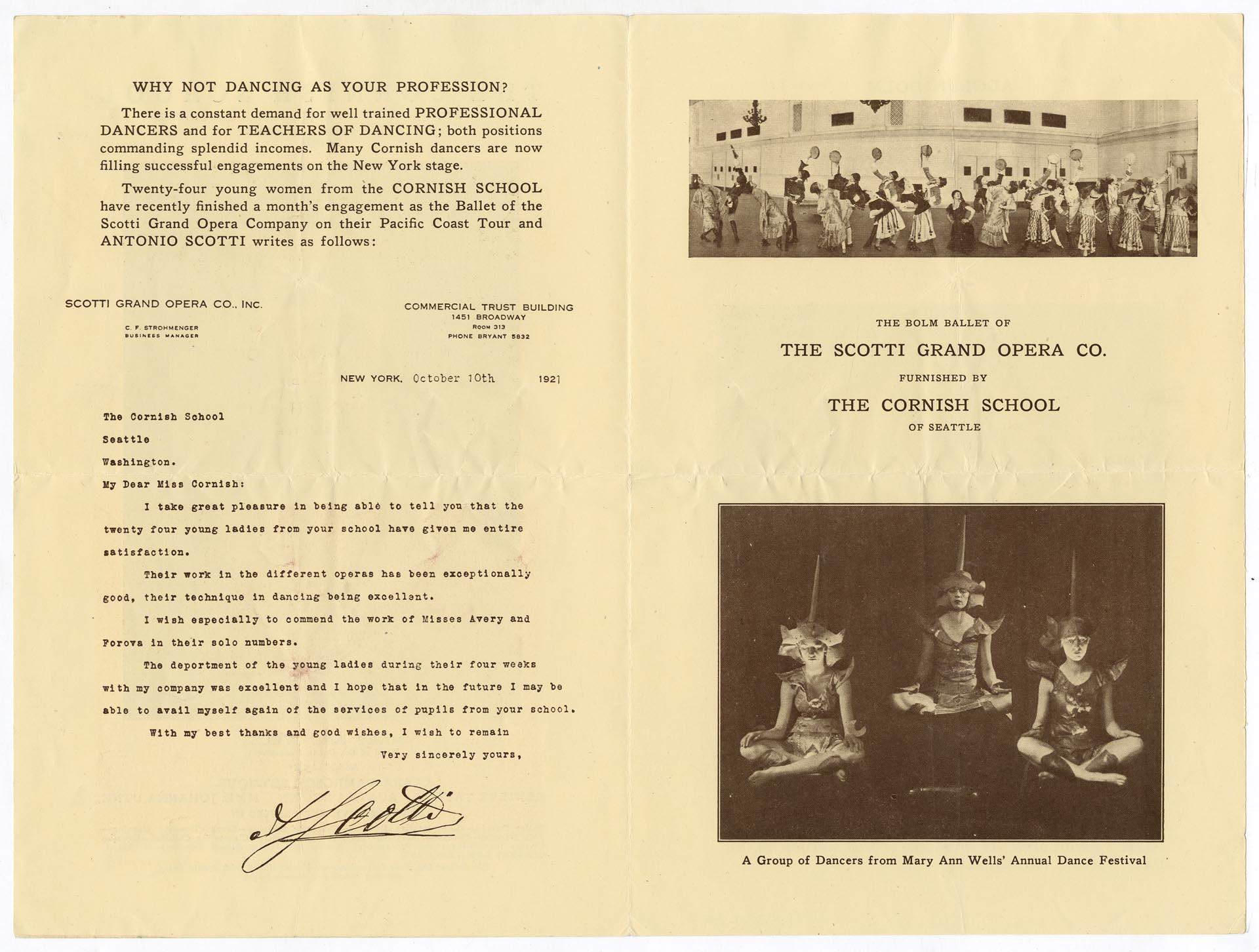 Image of Brochure for The Cornish School, Mary Anne Wells, Head of Dance, 1921